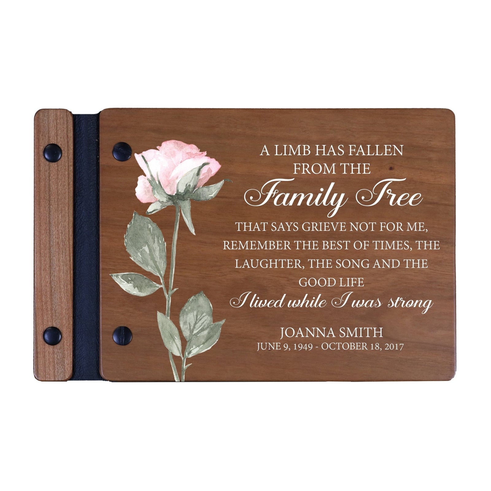 Personalized Small Wooden Memorial Guestbook 9.375x6 - A Limb Has Fallen (Cherry) - LifeSong Milestones