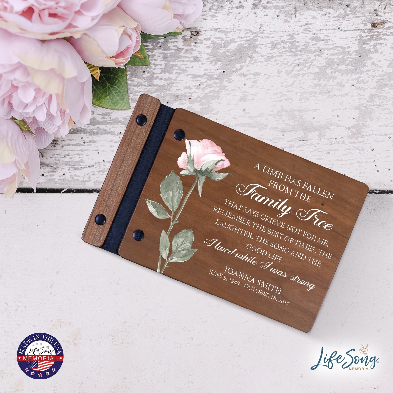 Personalized Small Wooden Memorial Guestbook 9.375x6 - A Limb Has Fallen (Cherry) - LifeSong Milestones