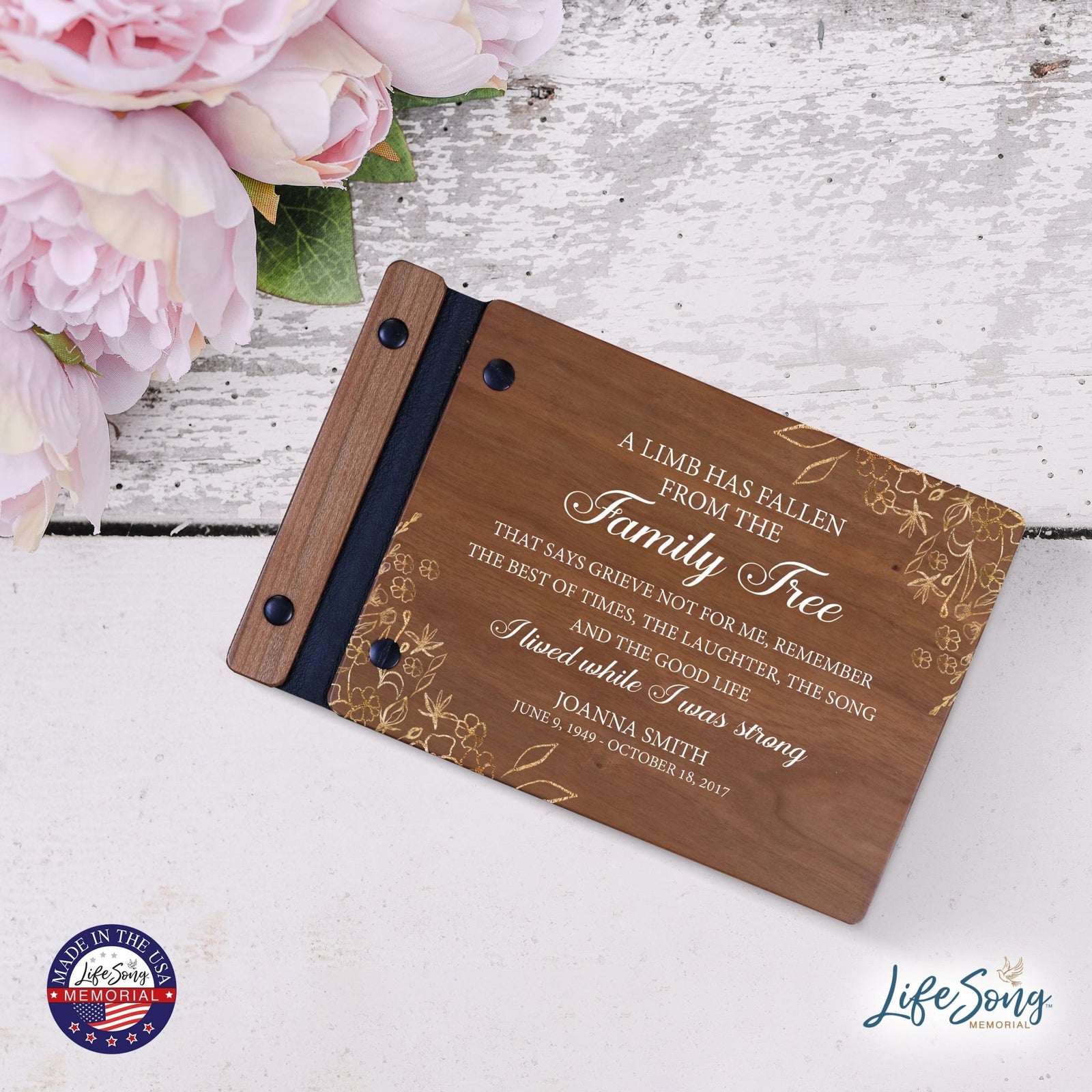 Personalized Small Wooden Memorial Guestbook 9.375x6 - A Limb Has Fallen (Cherry) - LifeSong Milestones