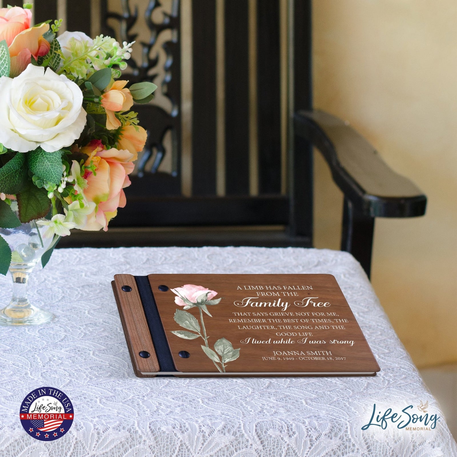 Personalized Small Wooden Memorial Guestbook 9.375x6 - A Limb Has Fallen (Cherry) - LifeSong Milestones