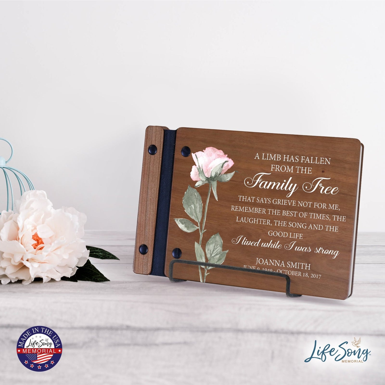 Personalized Small Wooden Memorial Guestbook 9.375x6 - A Limb Has Fallen (Cherry) - LifeSong Milestones