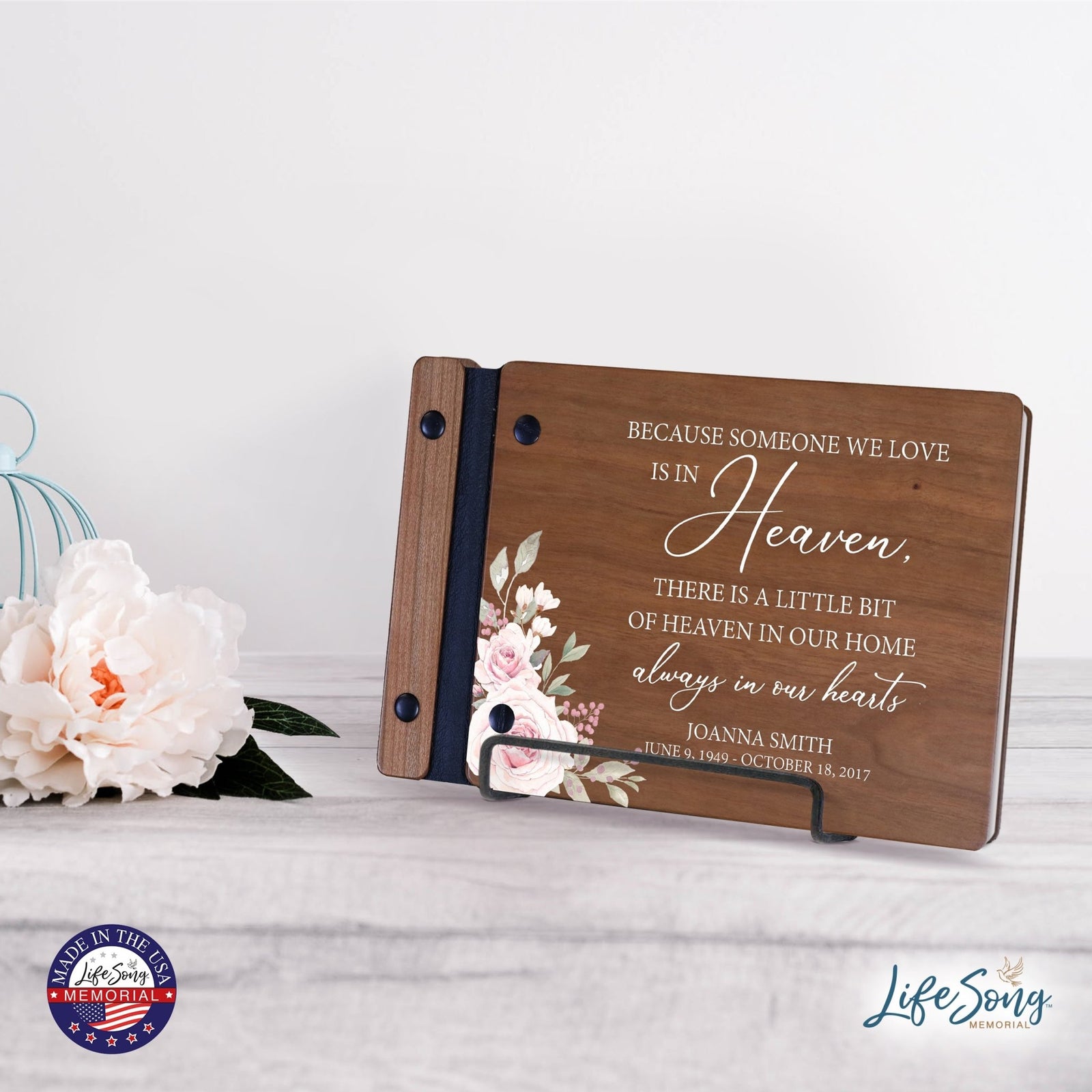 Personalized Small Wooden Memorial Guestbook 9.375x6 - Because Someone We Love (Cherry) - LifeSong Milestones