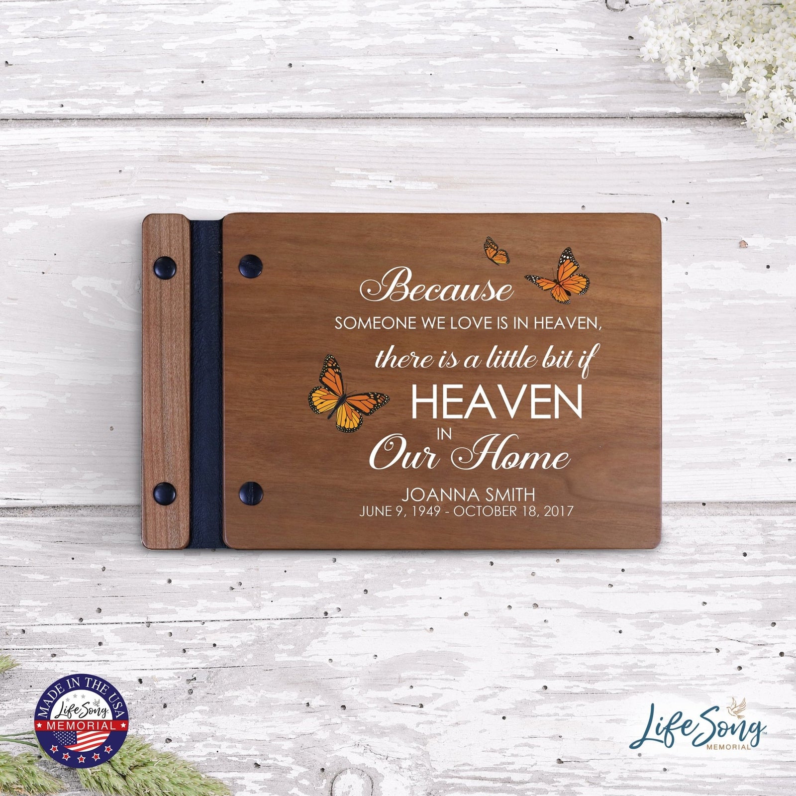 Personalized Small Wooden Memorial Guestbook 9.375x6 - Because Someone We Love (Cherry) - LifeSong Milestones