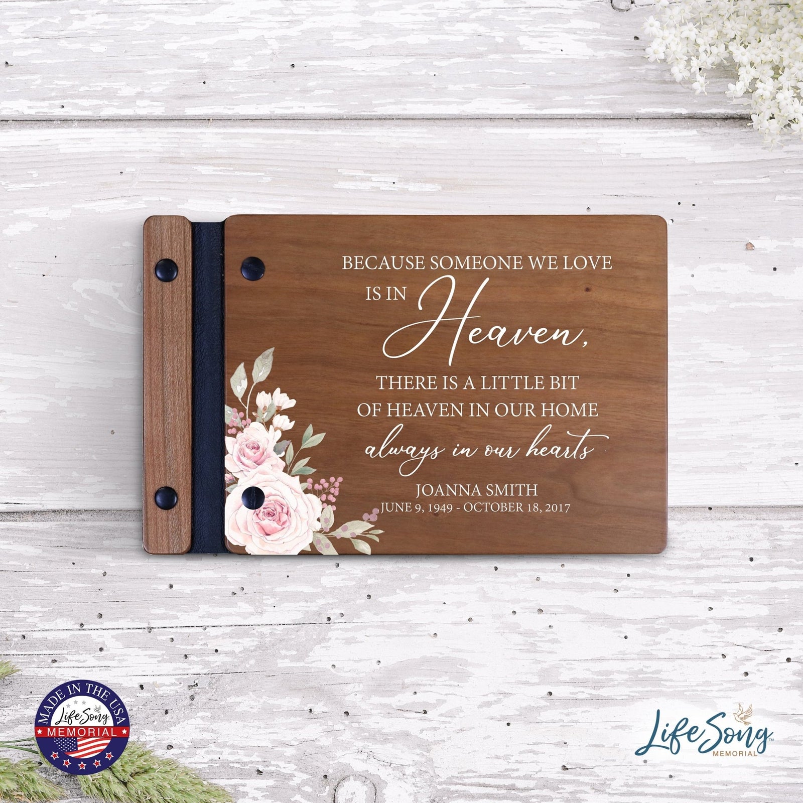 Personalized Small Wooden Memorial Guestbook 9.375x6 - Because Someone We Love (Cherry) - LifeSong Milestones