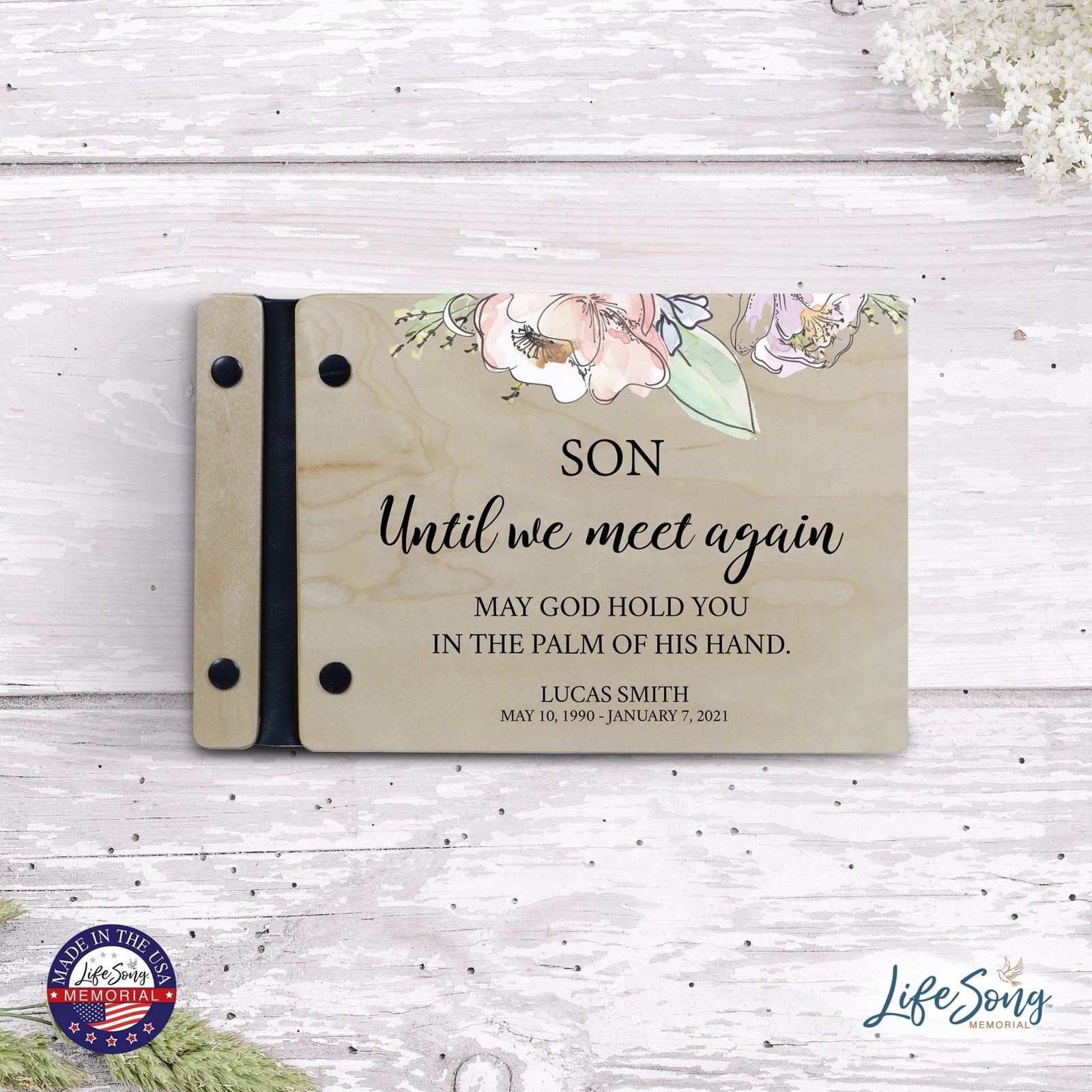 Personalized Small Wooden Memorial Guestbook 9.375x6 - Until We Meet Again (Ivory) - LifeSong Milestones