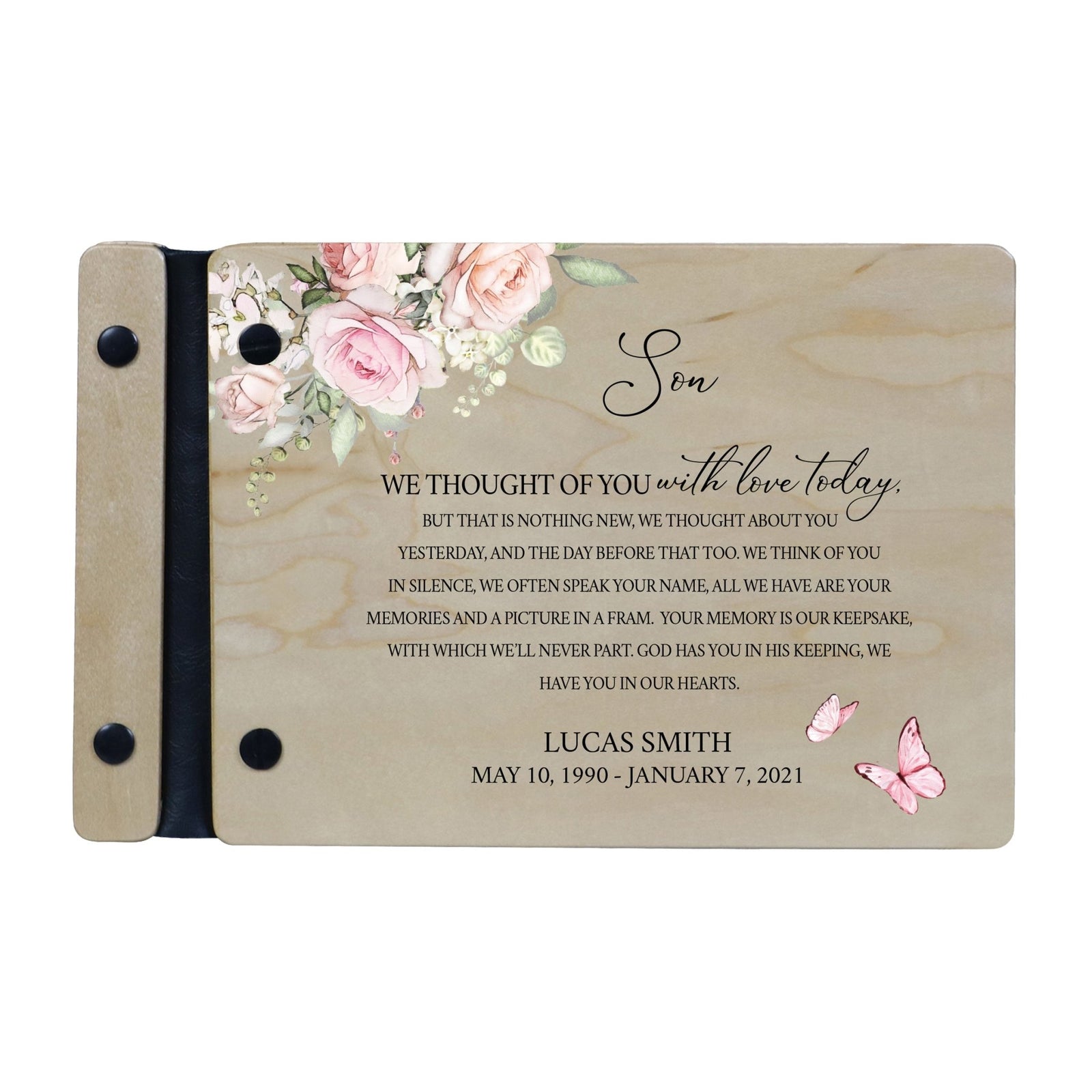 Personalized Small Wooden Memorial Guestbook 9.375x6 - We Thought Of You (Ivory) - LifeSong Milestones
