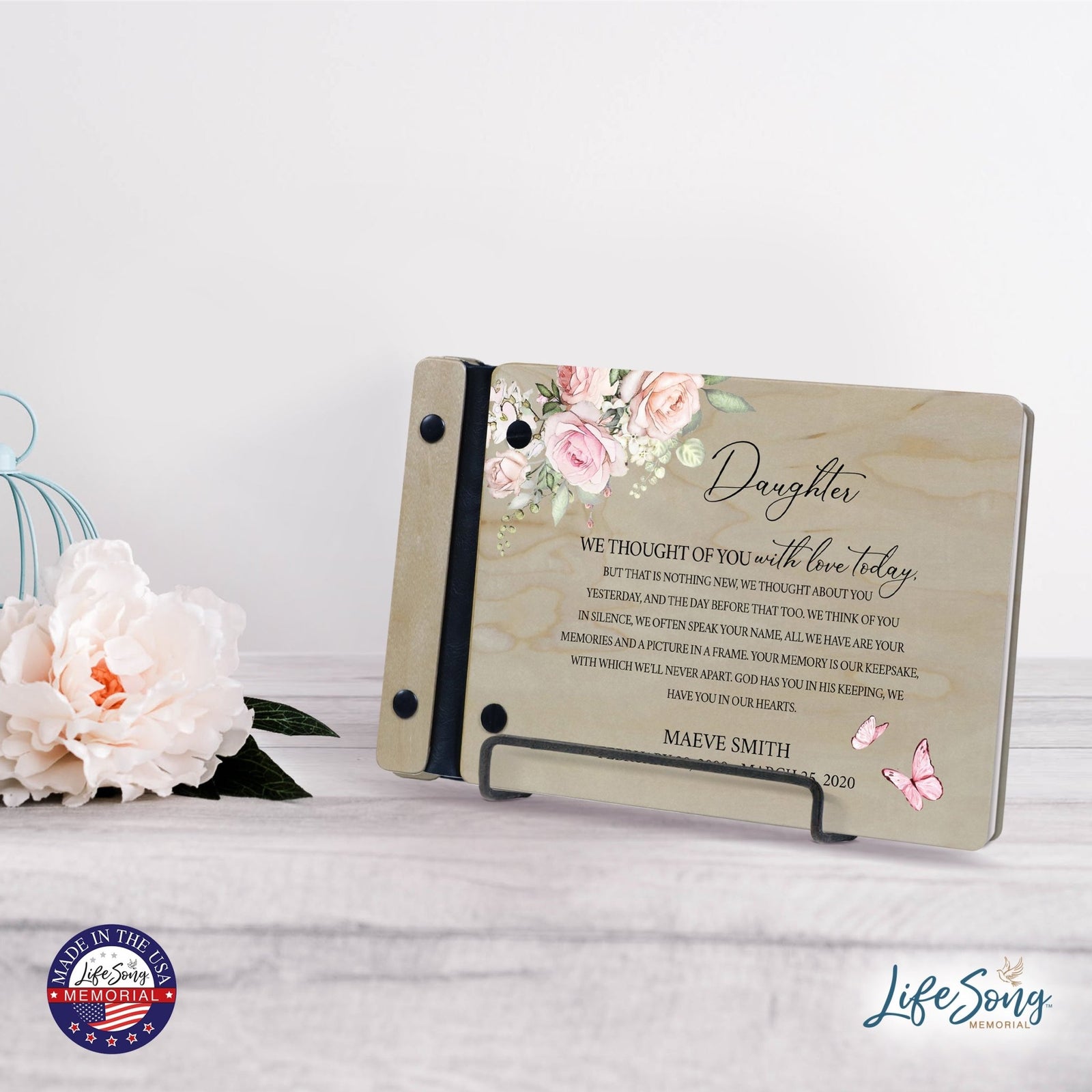 Personalized Small Wooden Memorial Guestbook 9.375x6 - We Thought Of You (Ivory) - LifeSong Milestones