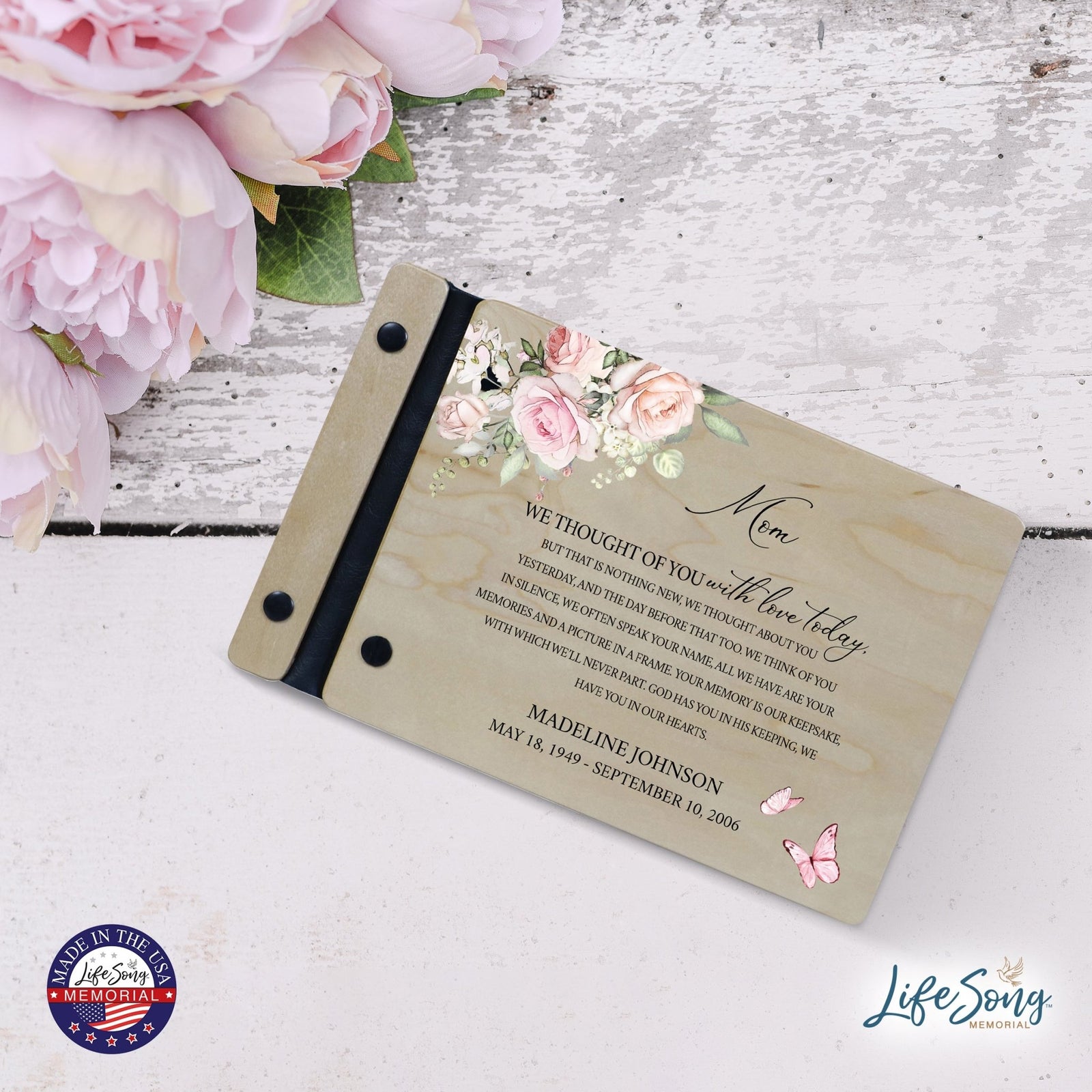 Personalized Small Wooden Memorial Guestbook 9.375x6 - We Thought Of You (Ivory) - LifeSong Milestones