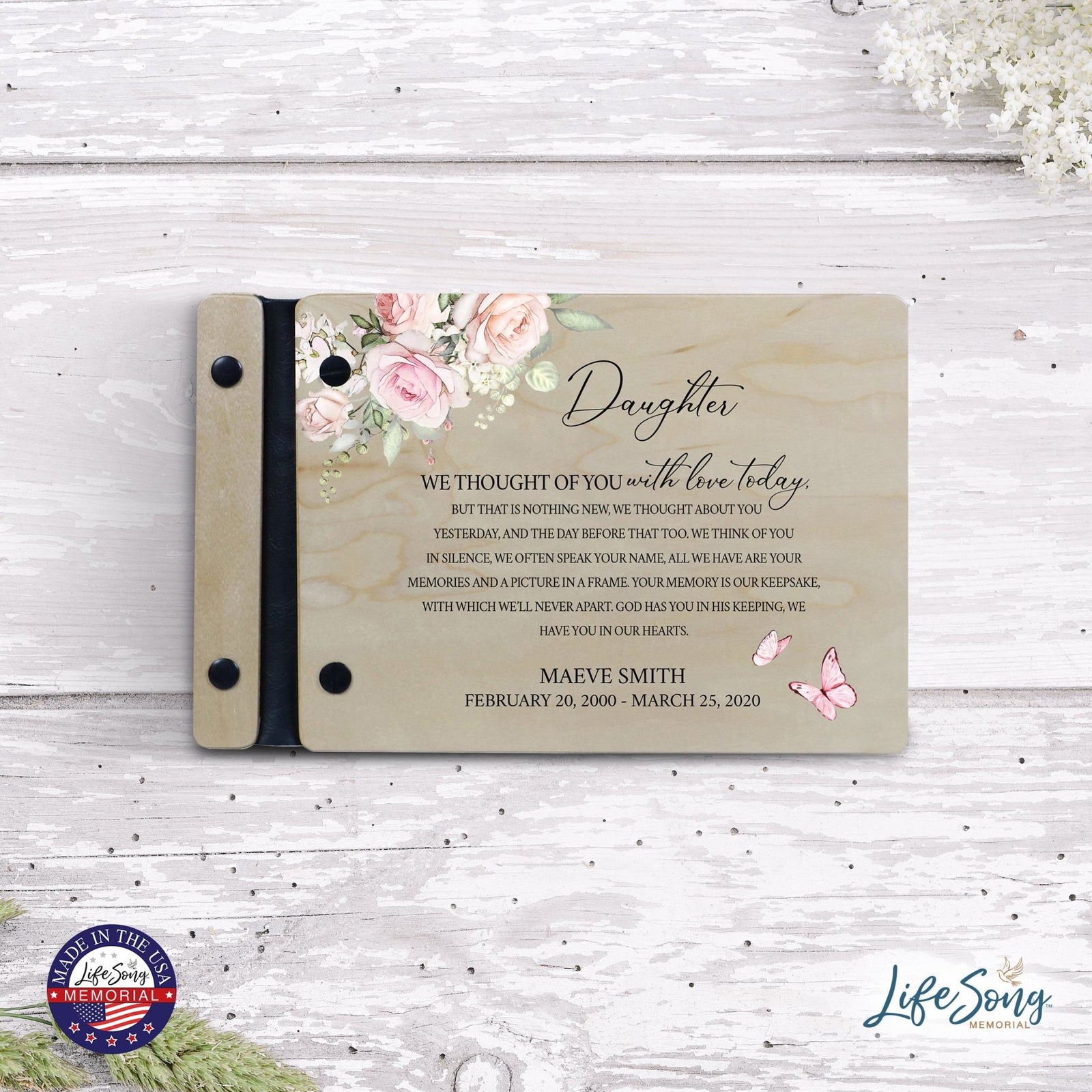Personalized Small Wooden Memorial Guestbook 9.375x6 - We Thought Of You (Ivory) - LifeSong Milestones