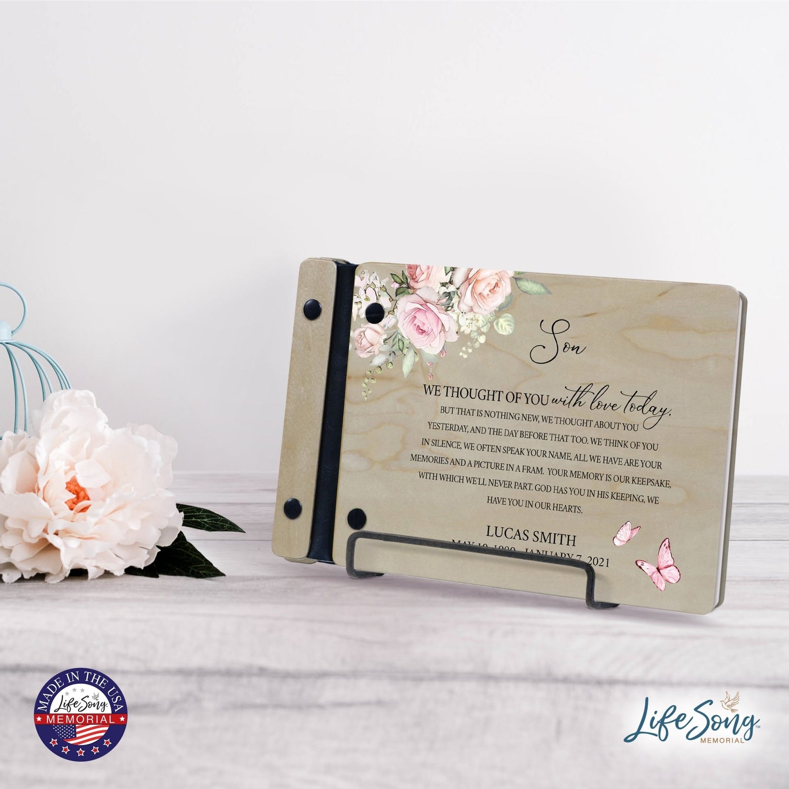 Personalized Small Wooden Memorial Guestbook 9.375x6 - We Thought Of You (Ivory) - LifeSong Milestones