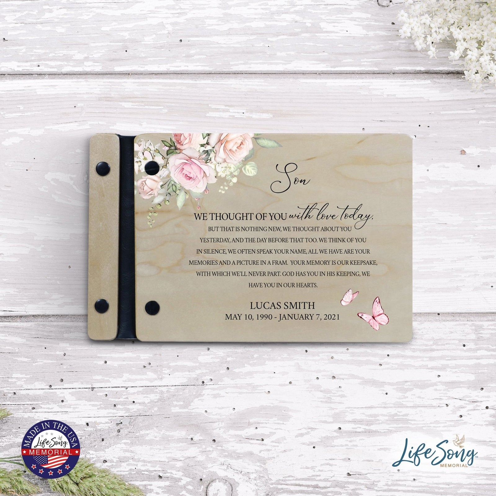 Personalized Small Wooden Memorial Guestbook 9.375x6 - We Thought Of You (Ivory) - LifeSong Milestones