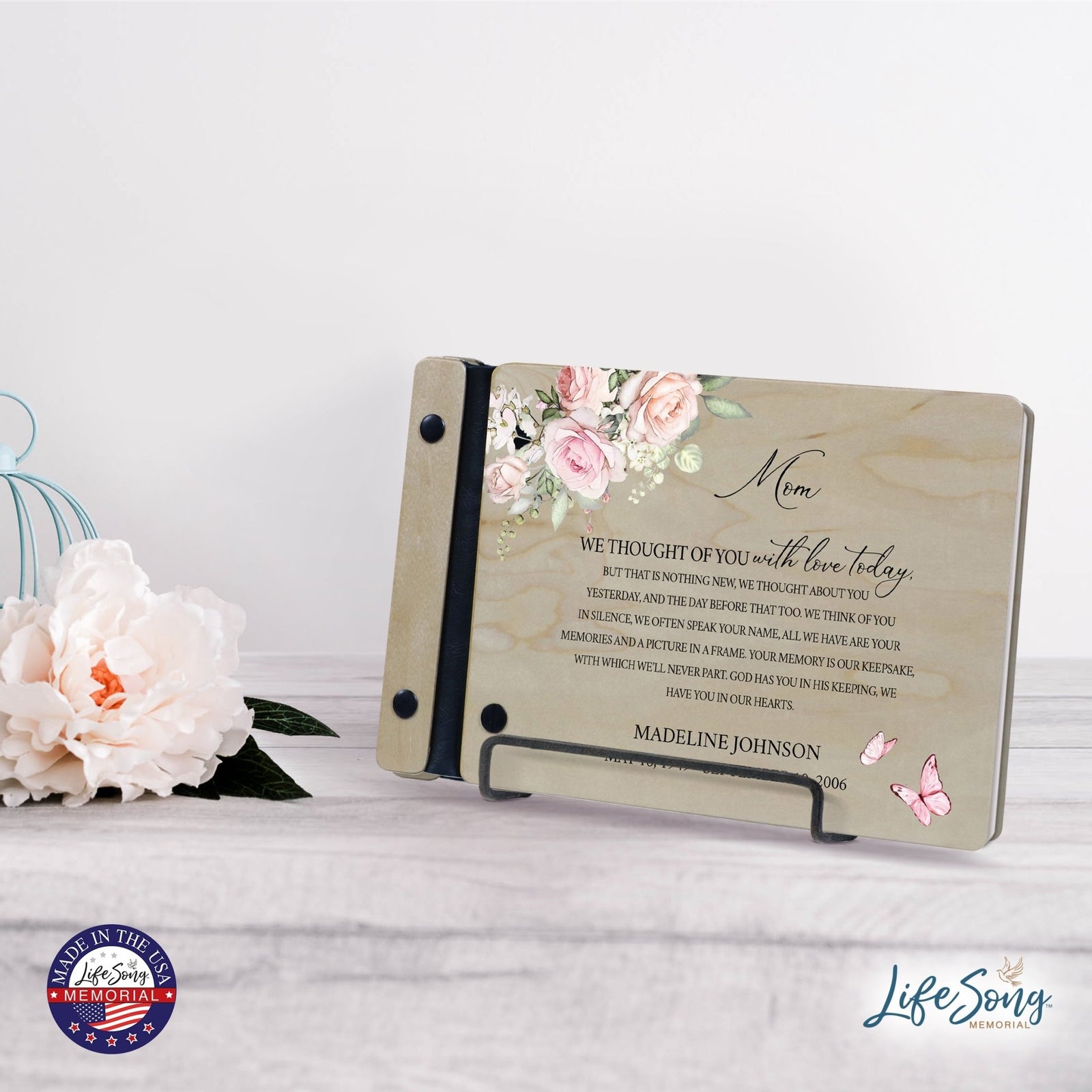 Personalized Small Wooden Memorial Guestbook 9.375x6 - We Thought Of You (Ivory) - LifeSong Milestones