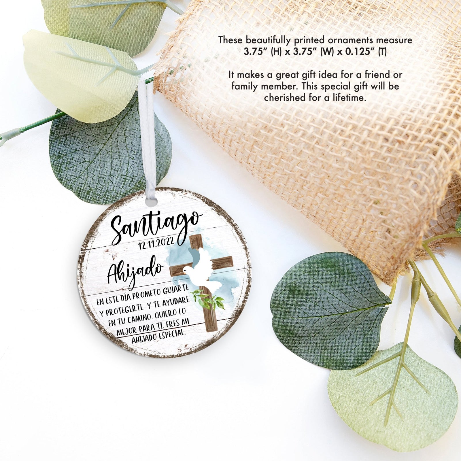 Personalized Spanish Wooden Baptism Ornament Gift for Godson - En Este Dia Prometo - LifeSong Milestones