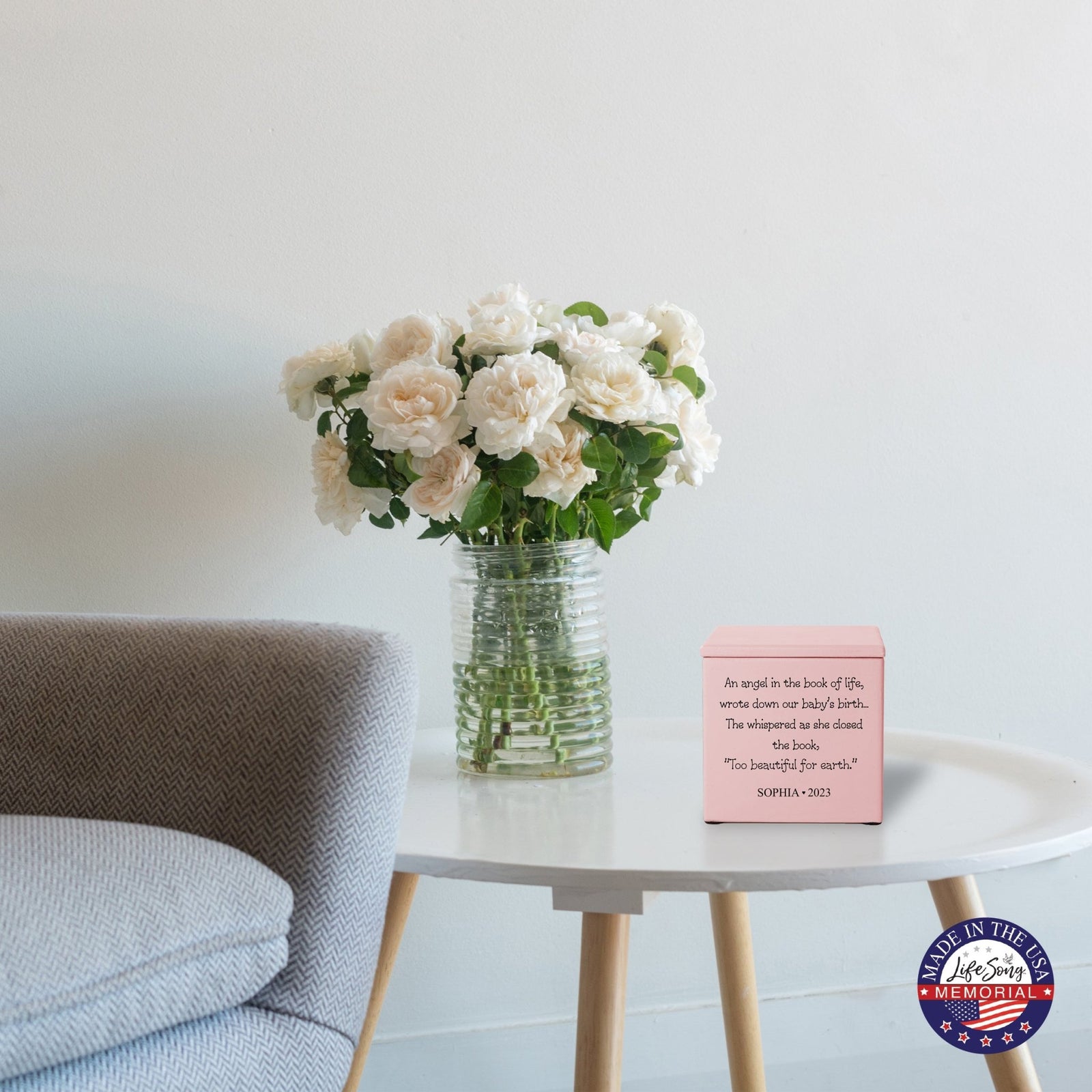 Personalized Still Born Infant Wooden Memorial Keepsake Urn For Human Ashes - An Angel In The Book - LifeSong Milestones