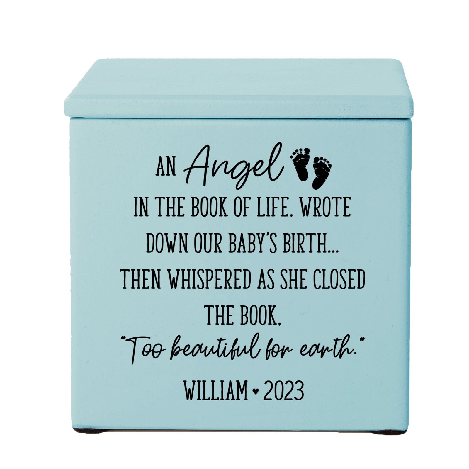 Personalized Still Born Infant Wooden Memorial Keepsake Urn For Human Ashes - An Angel In The Book - LifeSong Milestones