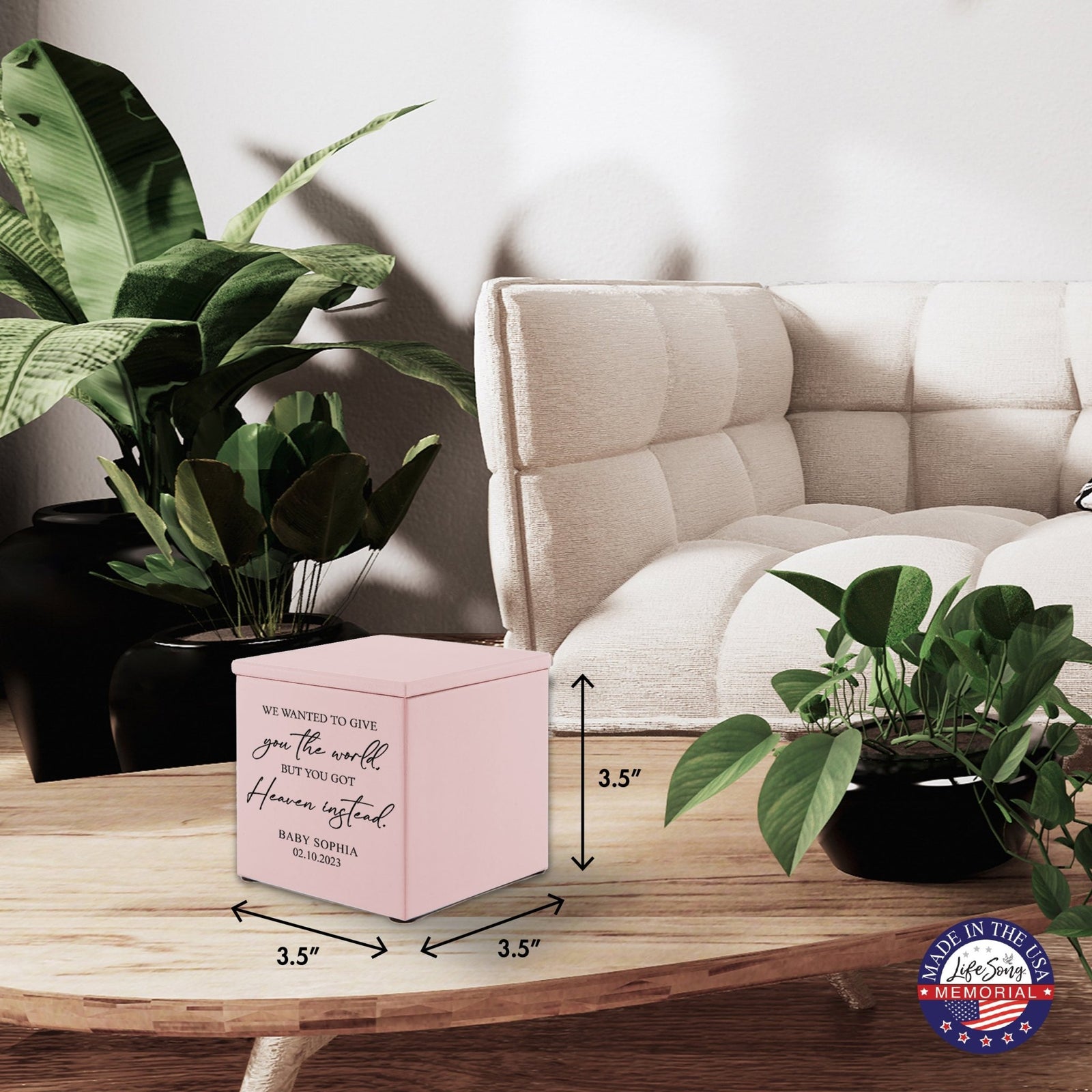 Personalized Still Born Infant Wooden Memorial Keepsake Urn For Human Ashes - We Wanted To Give - LifeSong Milestones