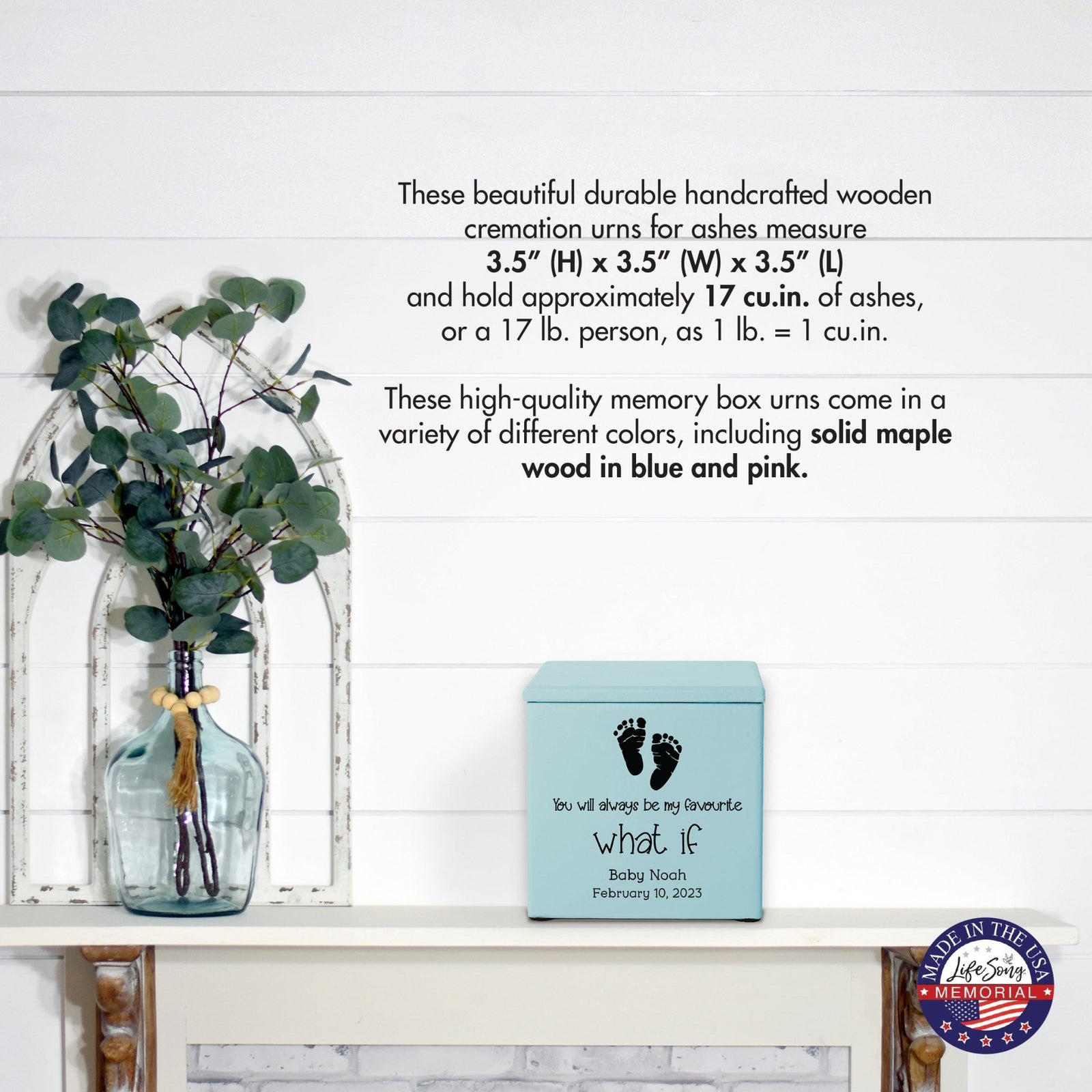 Personalized Still Born Infant Wooden Memorial Keepsake Urn For Human Ashes - You Will Always - LifeSong Milestones