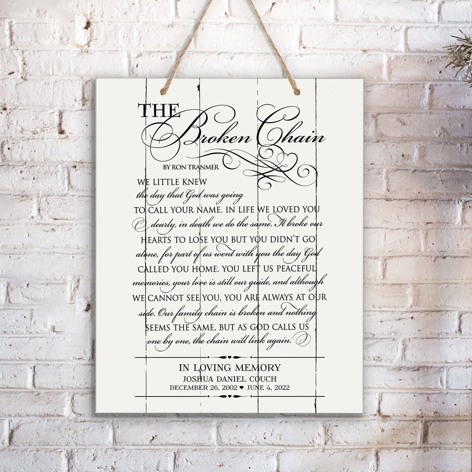 Personalized “The Broken Chain” Vintage-Inspired Wall Hanging Memorial Rope Sign Sympathy Gift Idea - LifeSong Milestones