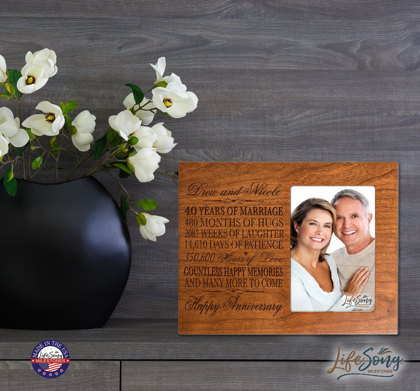 Personalized Unique 40th Wedding Anniversary Picture Frame for Couples - Countless Happy Memories - LifeSong Milestones