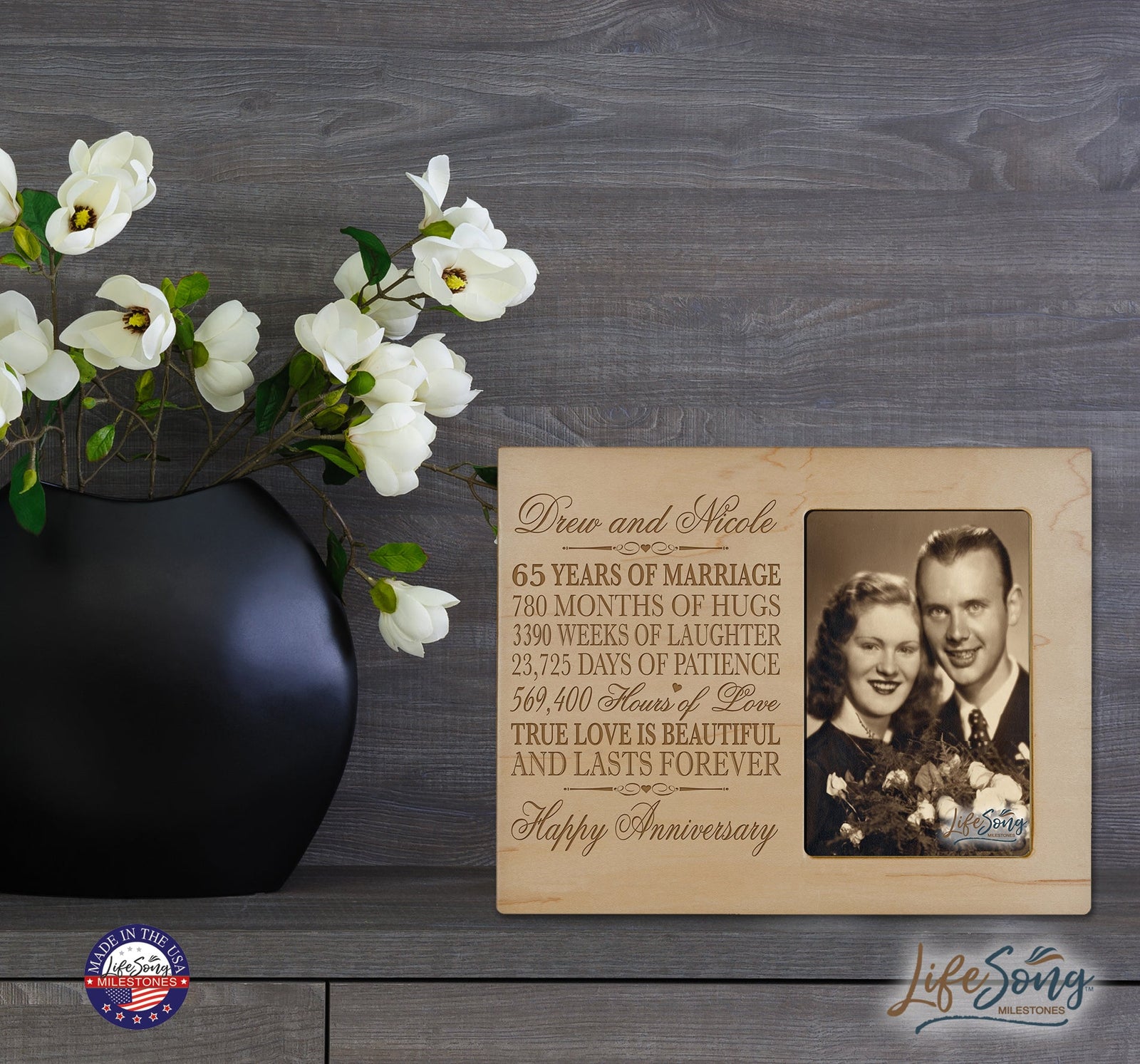 Personalized Unique 65th Wedding Anniversary Picture Frame for Couples - True Love Is Beautiful - LifeSong Milestones