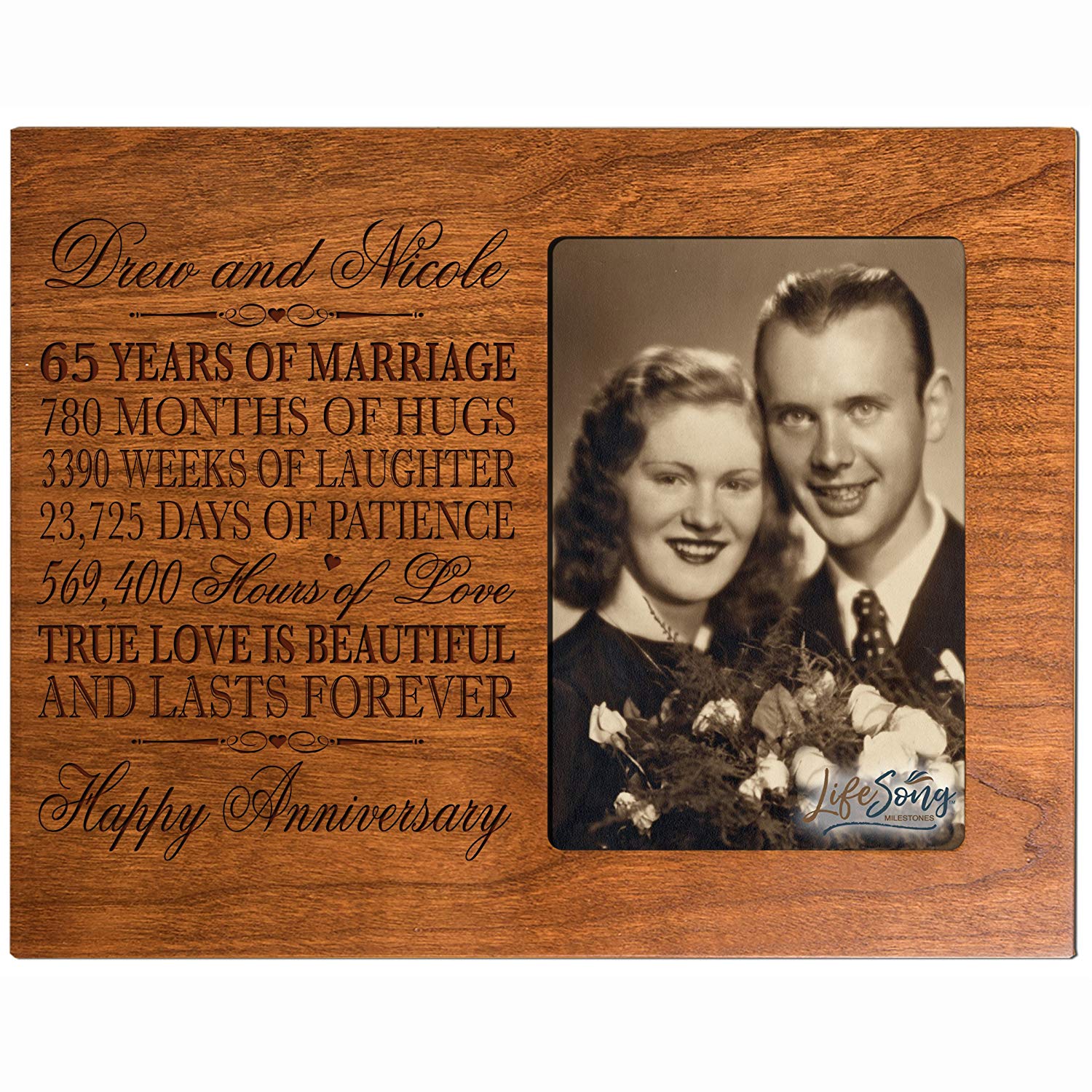 Personalized Unique 65th Wedding Anniversary Picture Frame for Couples - True Love Is Beautiful - LifeSong Milestones
