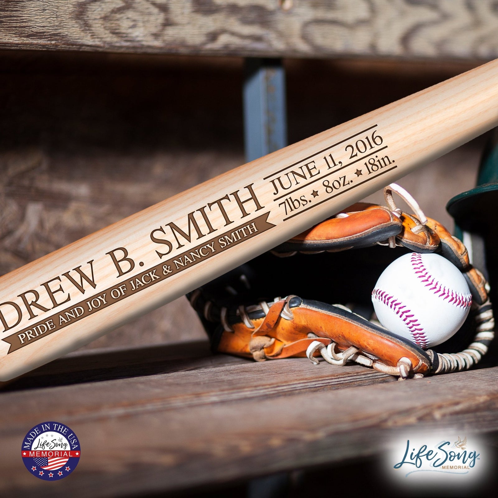 Personalized Unique Baby Announcement Décor Baseball Bat Shelf Décor - Pride And Joy - LifeSong Milestones