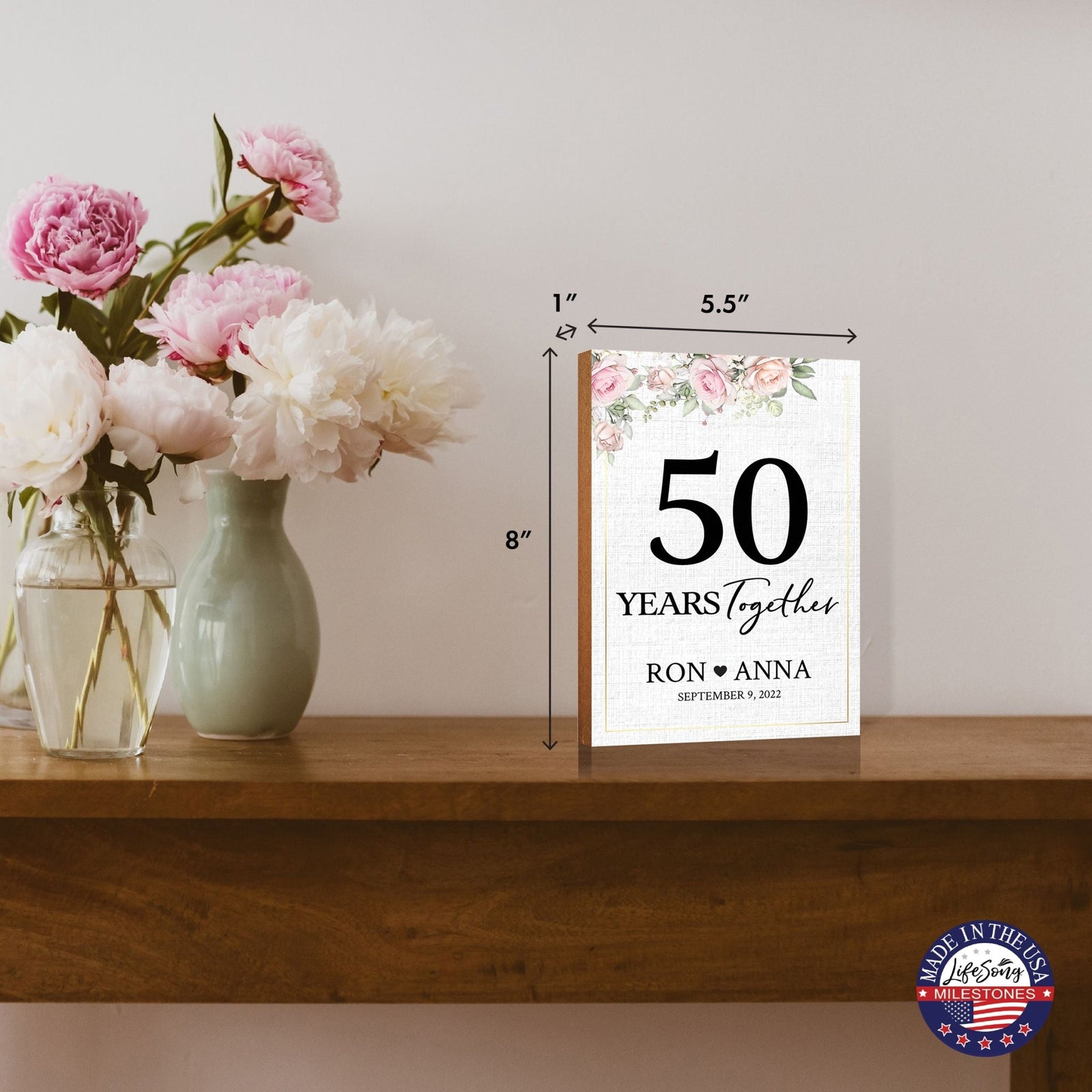Personalized Unique Shelf Décor and Tabletop Signs Gifts for 50th Wedding Anniversary - LifeSong Milestones