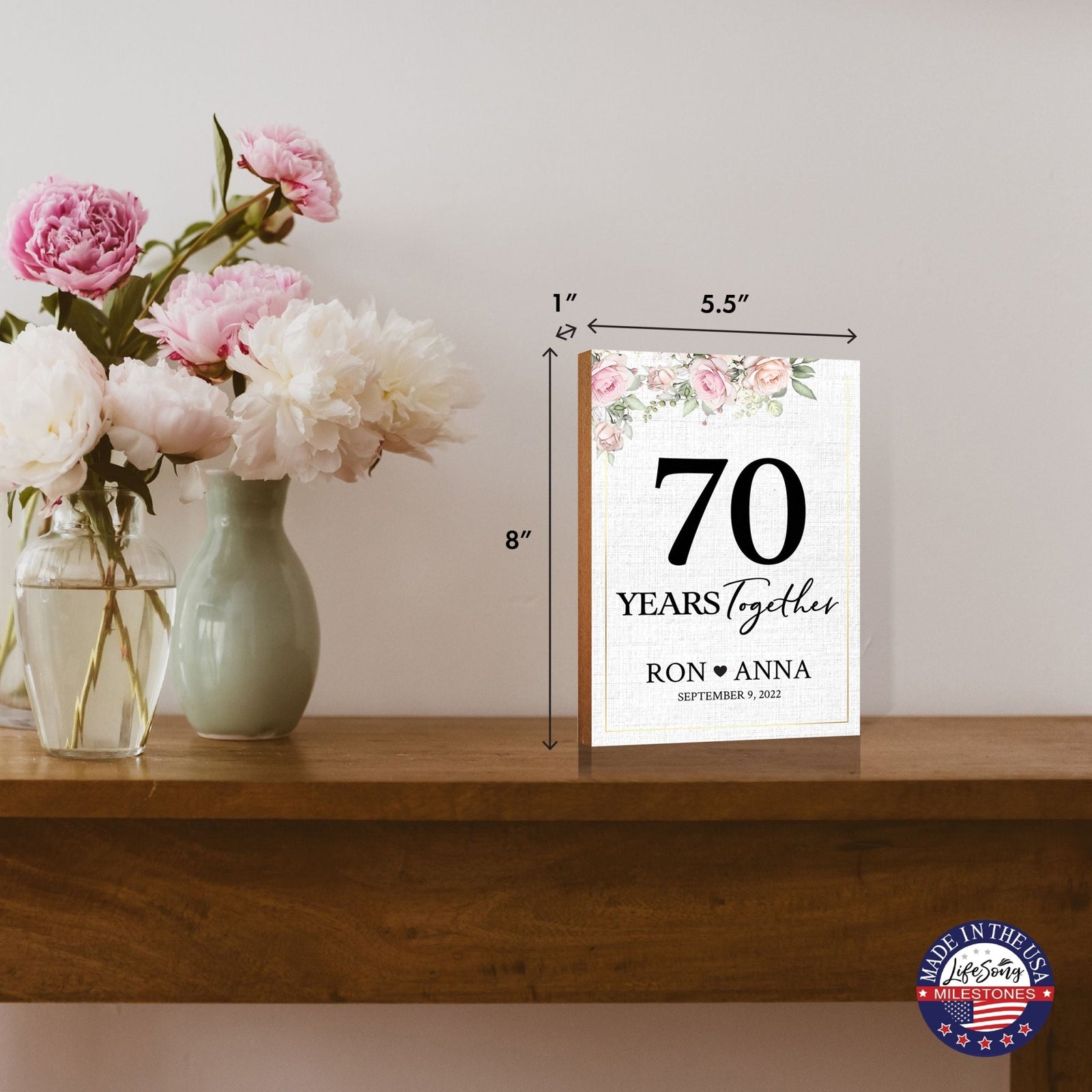 Personalized Unique Shelf Décor and Tabletop Signs Gifts for 70th Wedding Anniversary - LifeSong Milestones