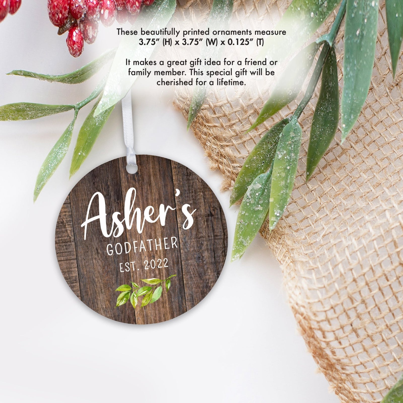 Personalized Unique Wooden Baptism Hanging Ornament Gift for Godfather - LifeSong Milestones