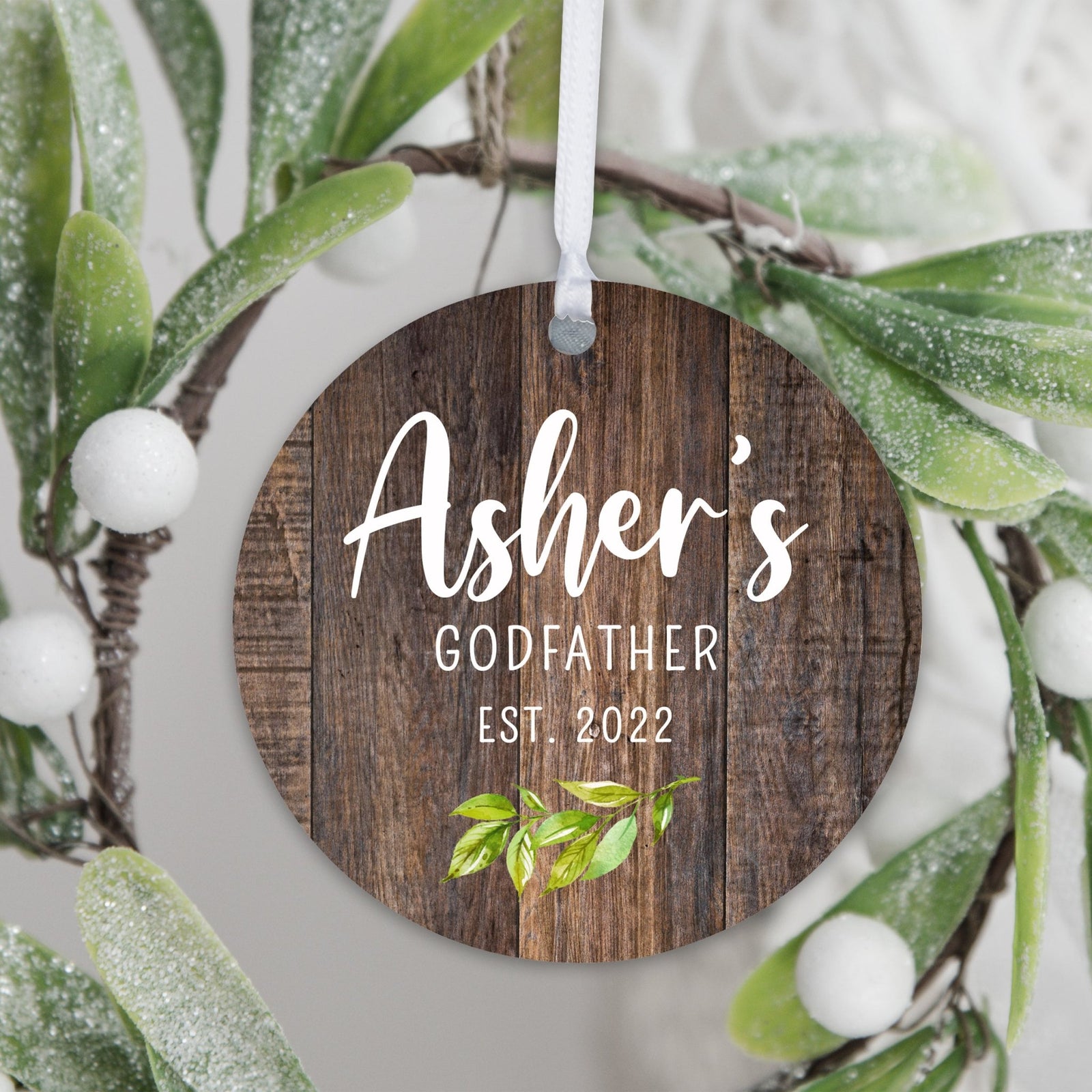 Personalized Unique Wooden Baptism Hanging Ornament Gift for Godfather - LifeSong Milestones