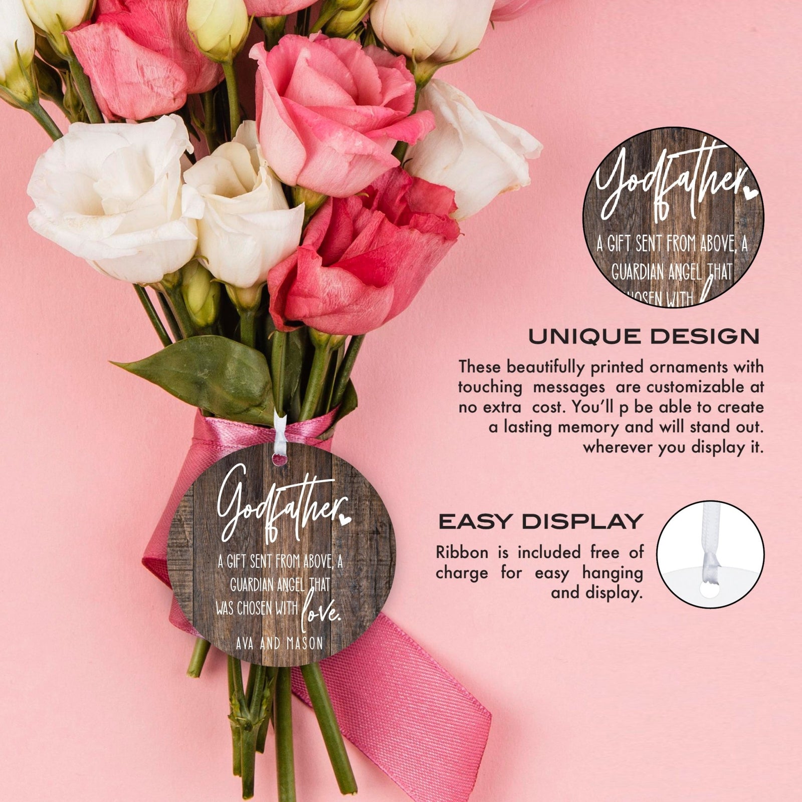 Personalized Unique Wooden Baptism Hanging Ornament Gift for Godfather - A Gift Sent From Above - LifeSong Milestones