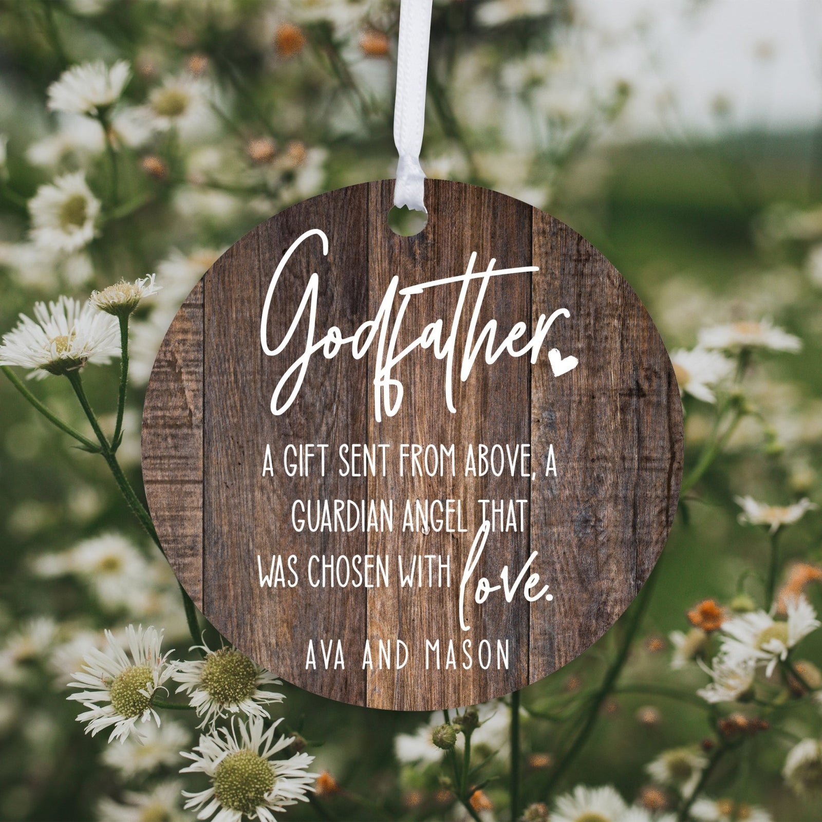 Personalized Unique Wooden Baptism Hanging Ornament Gift for Godfather - A Gift Sent From Above - LifeSong Milestones