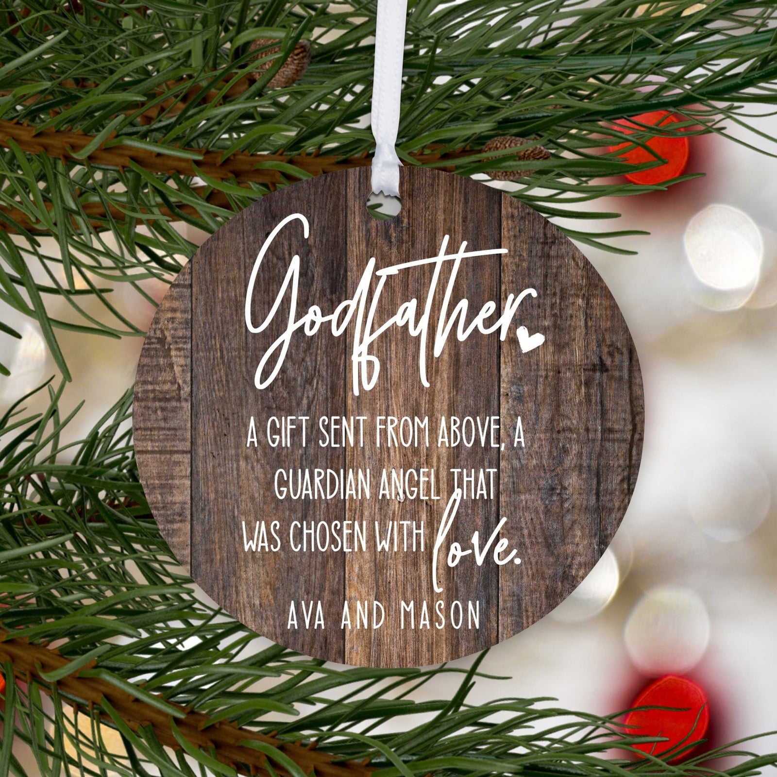 Personalized Unique Wooden Baptism Hanging Ornament Gift for Godfather - A Gift Sent From Above - LifeSong Milestones