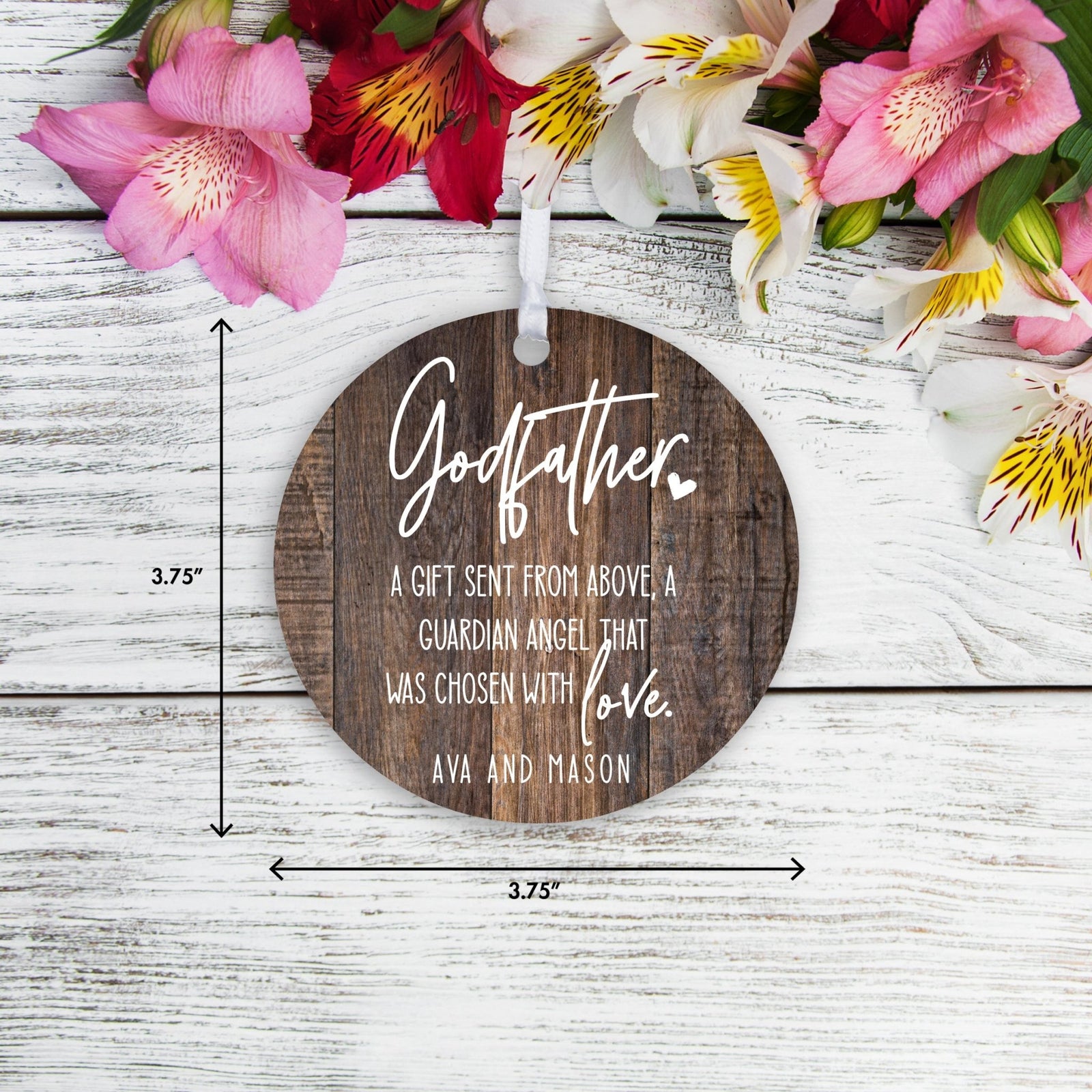Personalized Unique Wooden Baptism Hanging Ornament Gift for Godfather - A Gift Sent From Above - LifeSong Milestones