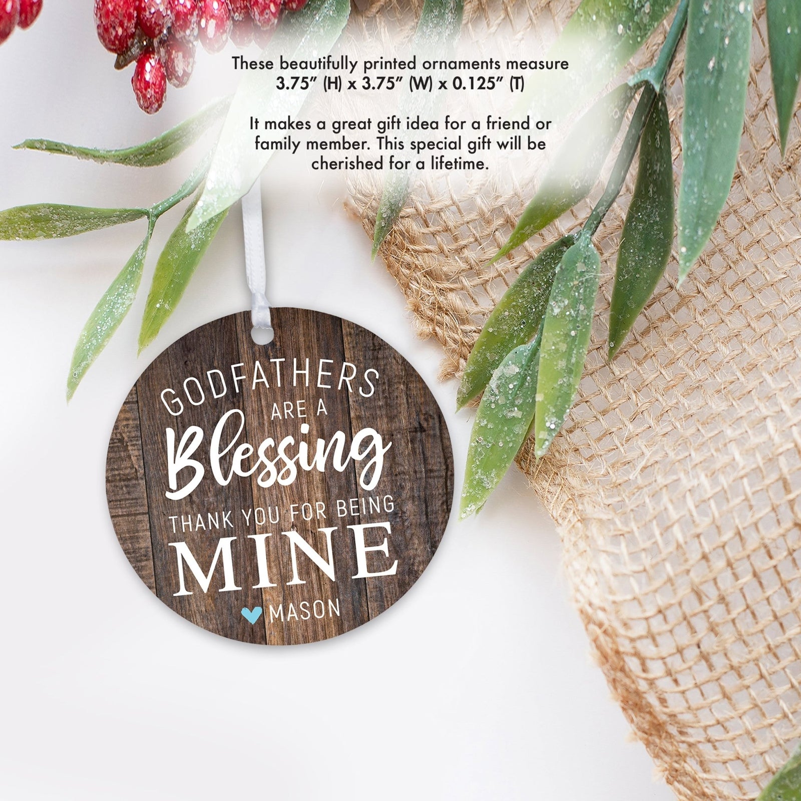 Personalized Unique Wooden Baptism Hanging Ornament Gift for Godfather - Thank You For Being Mine - LifeSong Milestones