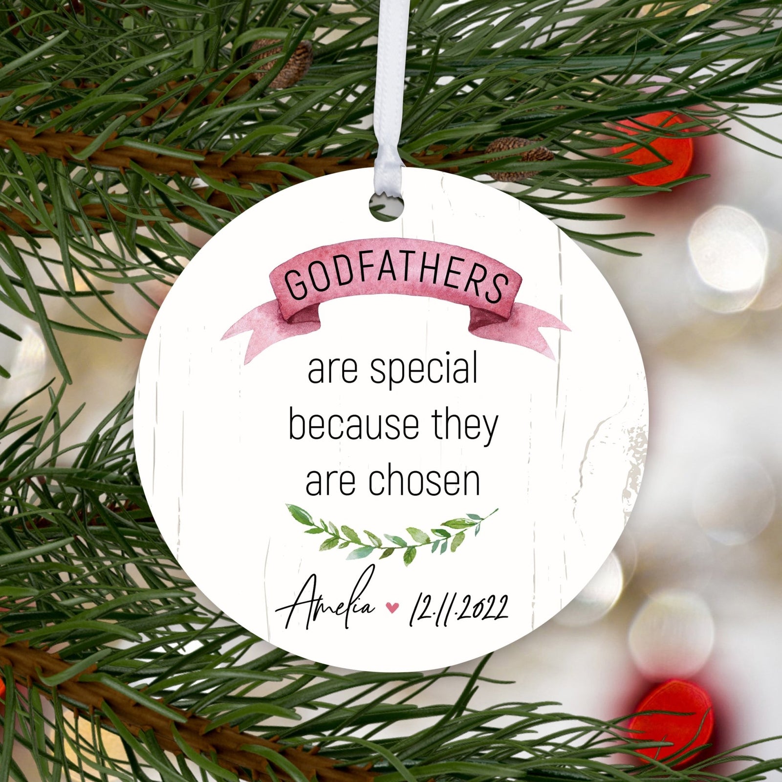 Personalized Unique Wooden Baptism Hanging Ornament Gift for Godfather - They Are Chosen - LifeSong Milestones
