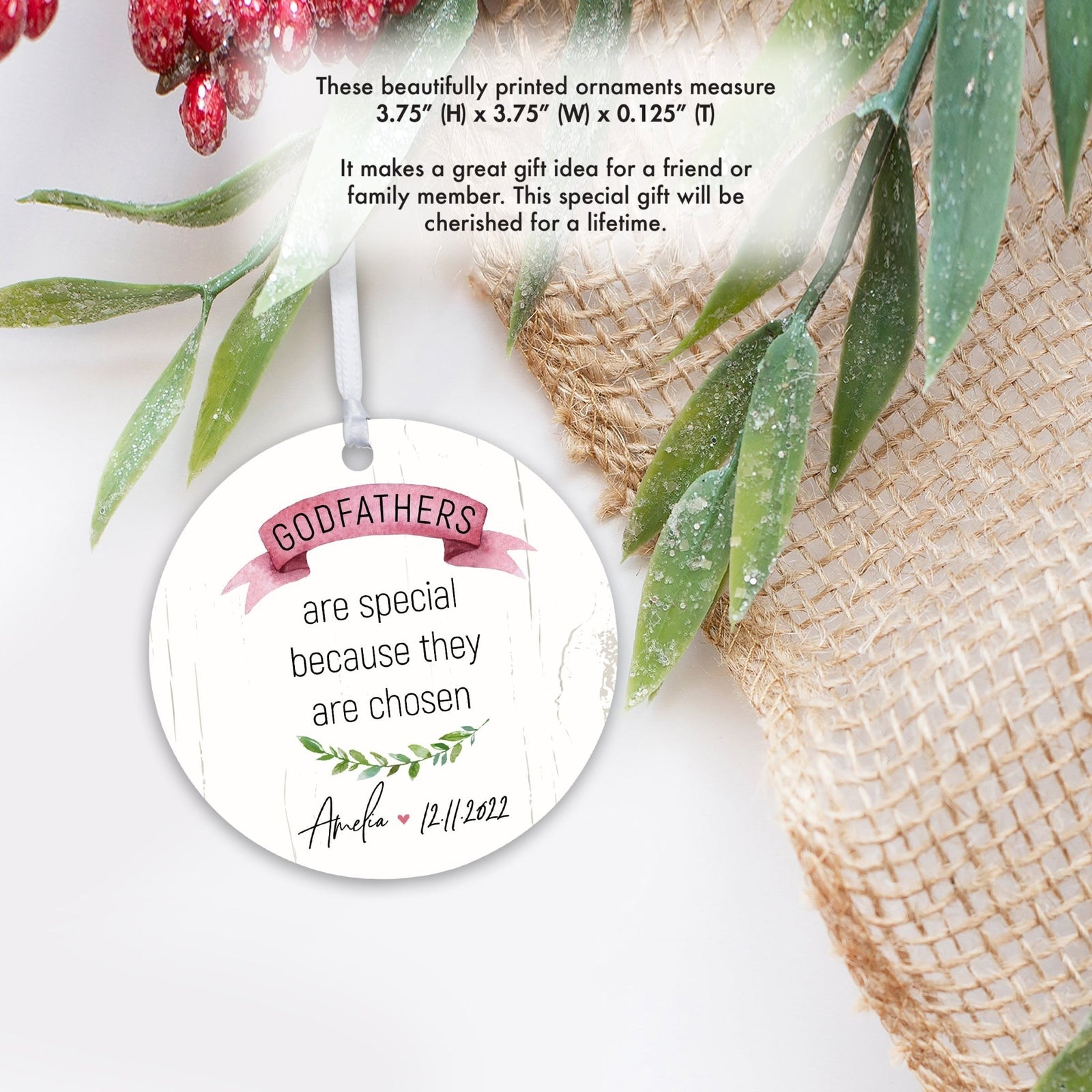 Personalized Unique Wooden Baptism Hanging Ornament Gift for Godfather - They Are Chosen - LifeSong Milestones