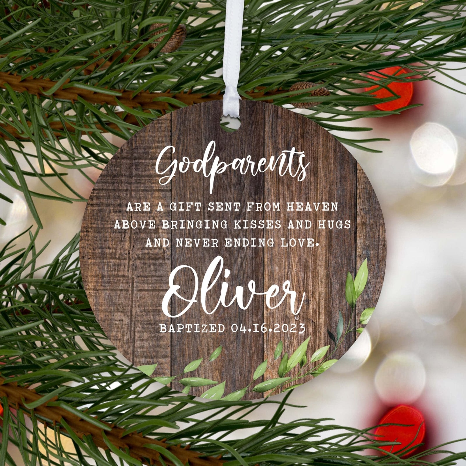 Personalized Unique Wooden Baptism Ornament Gift for Godchild - A Gift Sent From Heaven - LifeSong Milestones