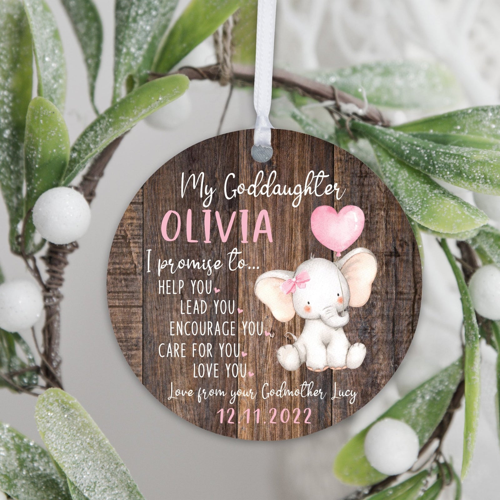 Personalized Unique Wooden Baptism Ornament Gift for Goddaughter - I Promise To Help You - LifeSong Milestones