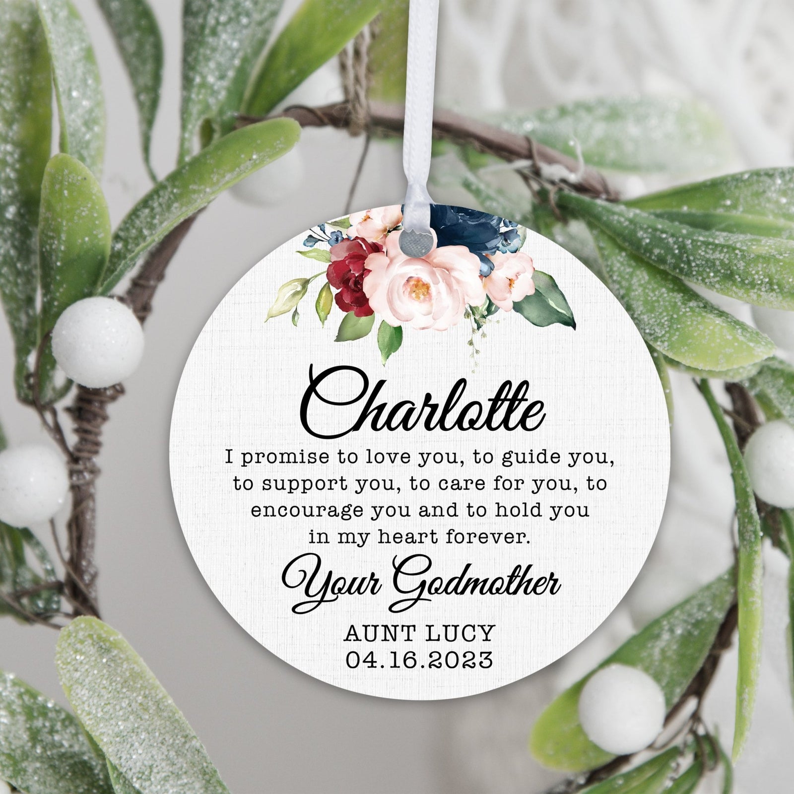 Personalized Unique Wooden Baptism Ornament Gift for Goddaughter - I Promise To Love You - LifeSong Milestones