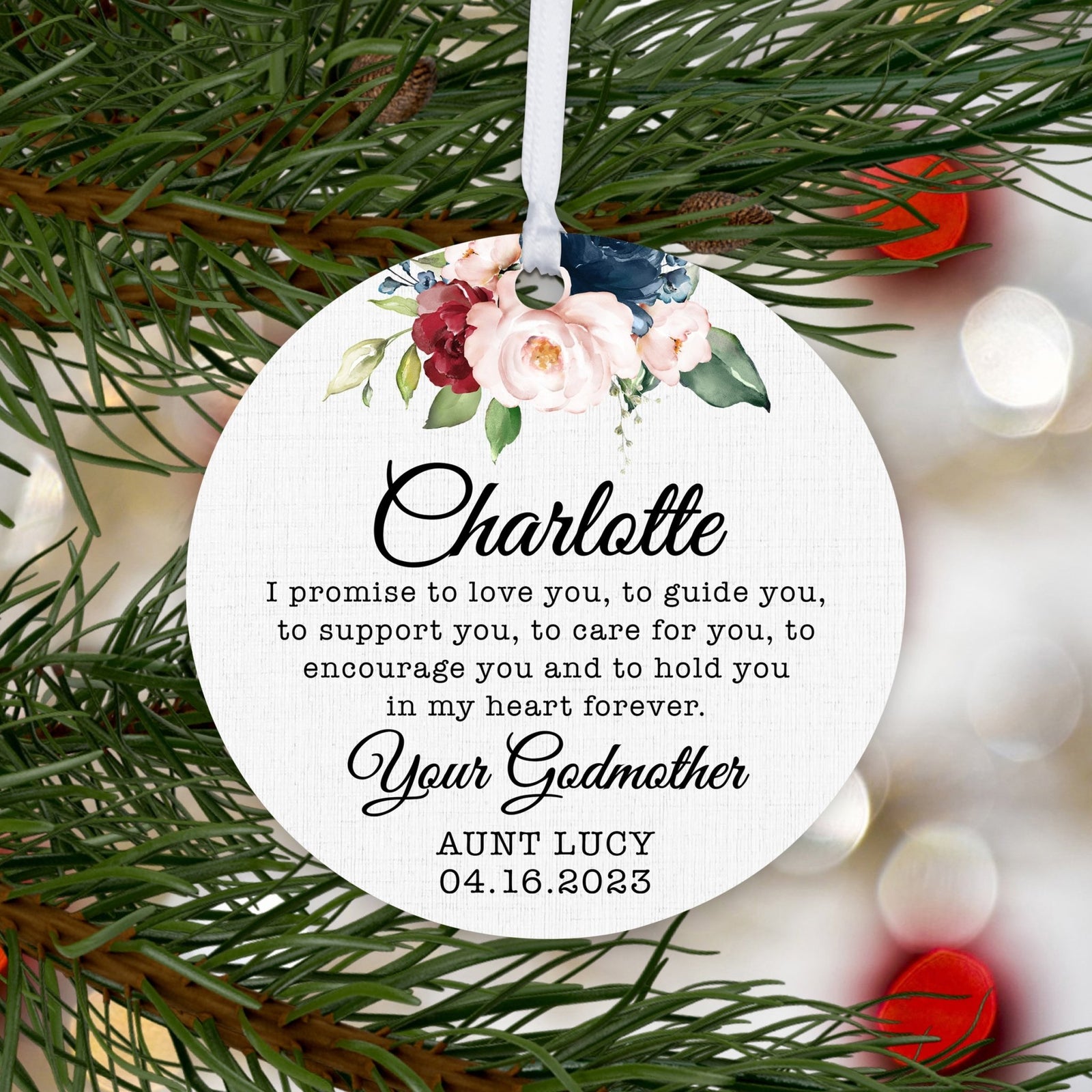 Personalized Unique Wooden Baptism Ornament Gift for Goddaughter - I Promise To Love You - LifeSong Milestones