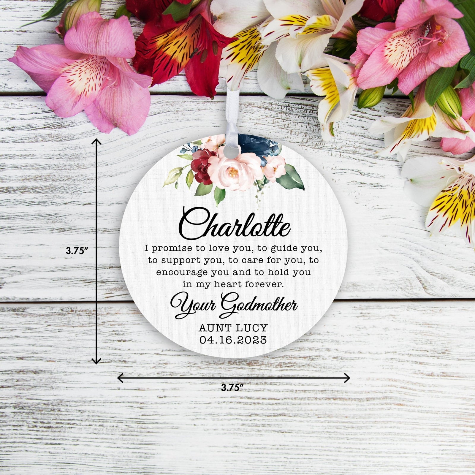 Personalized Unique Wooden Baptism Ornament Gift for Goddaughter - I Promise To Love You - LifeSong Milestones