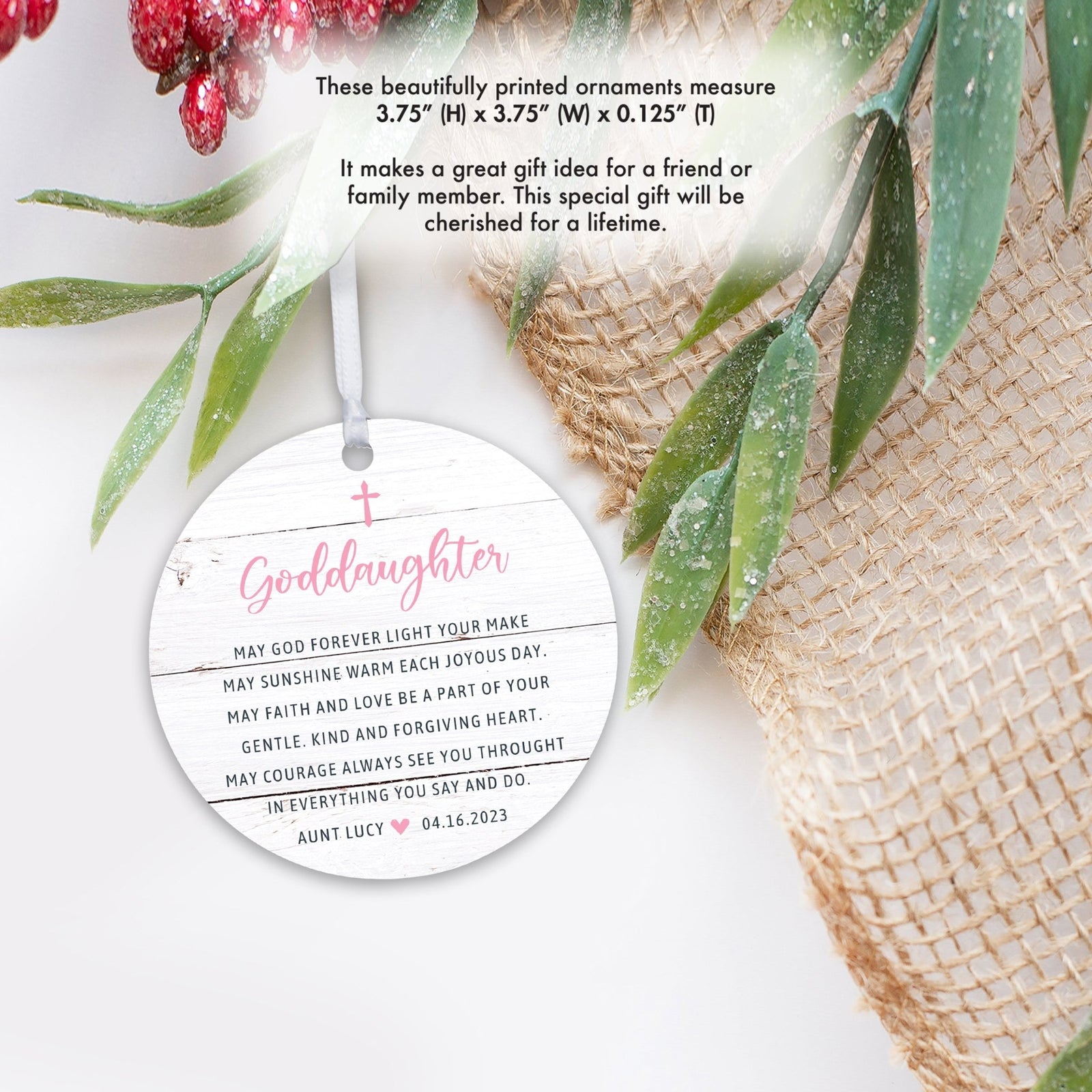 Personalized Unique Wooden Baptism Ornament Gift for Goddaughter - May God Forever Light - LifeSong Milestones