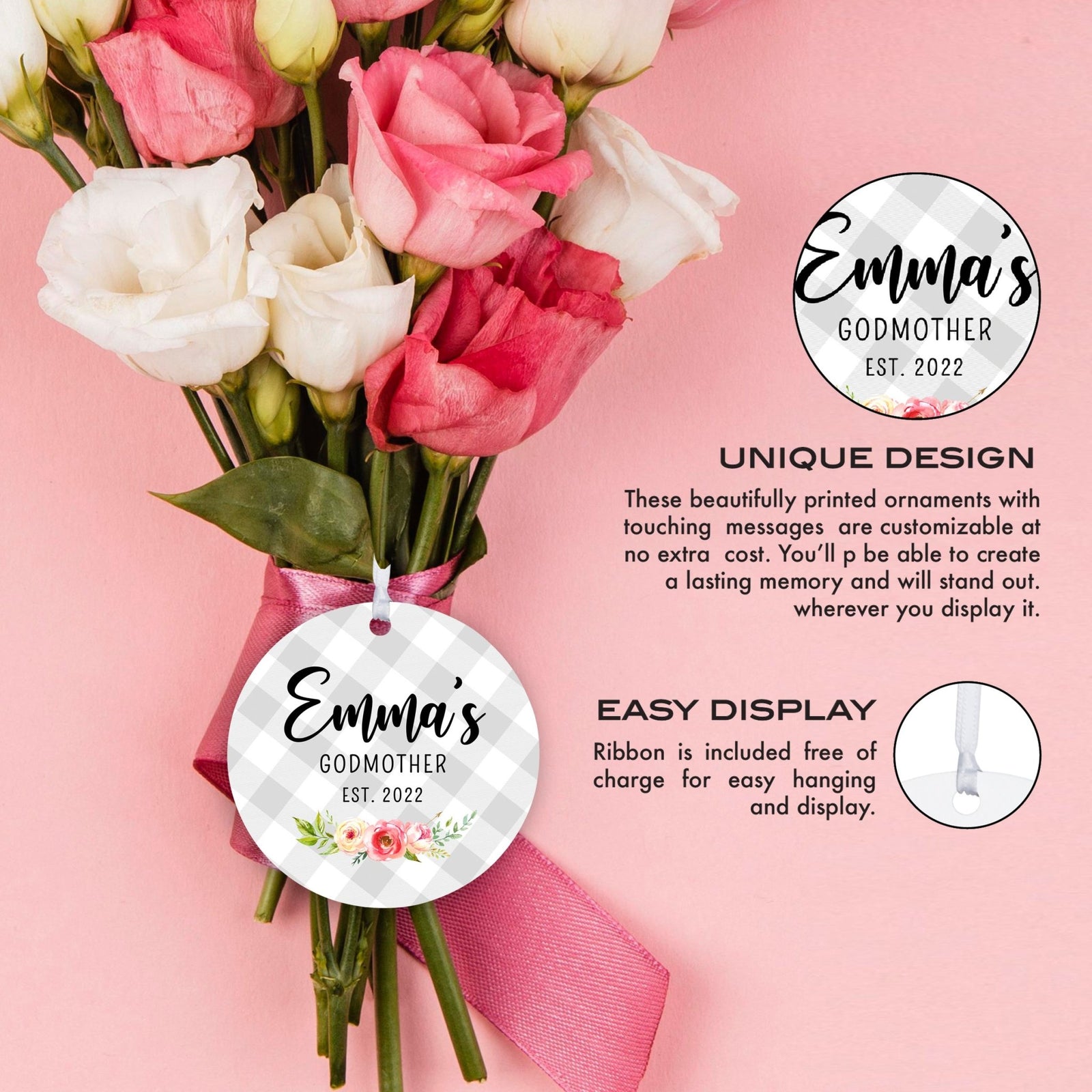 Personalized Unique Wooden Baptism Ornament Gift for Godmother - LifeSong Milestones