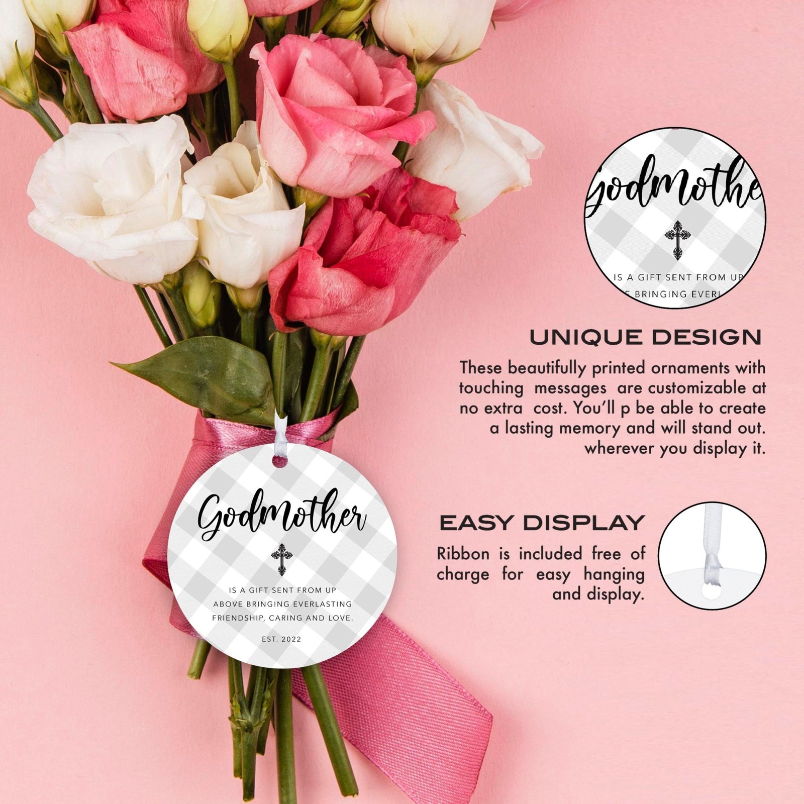 Personalized Unique Wooden Baptism Ornament Gift for Godmother - Is A Gift Sent From Above - LifeSong Milestones