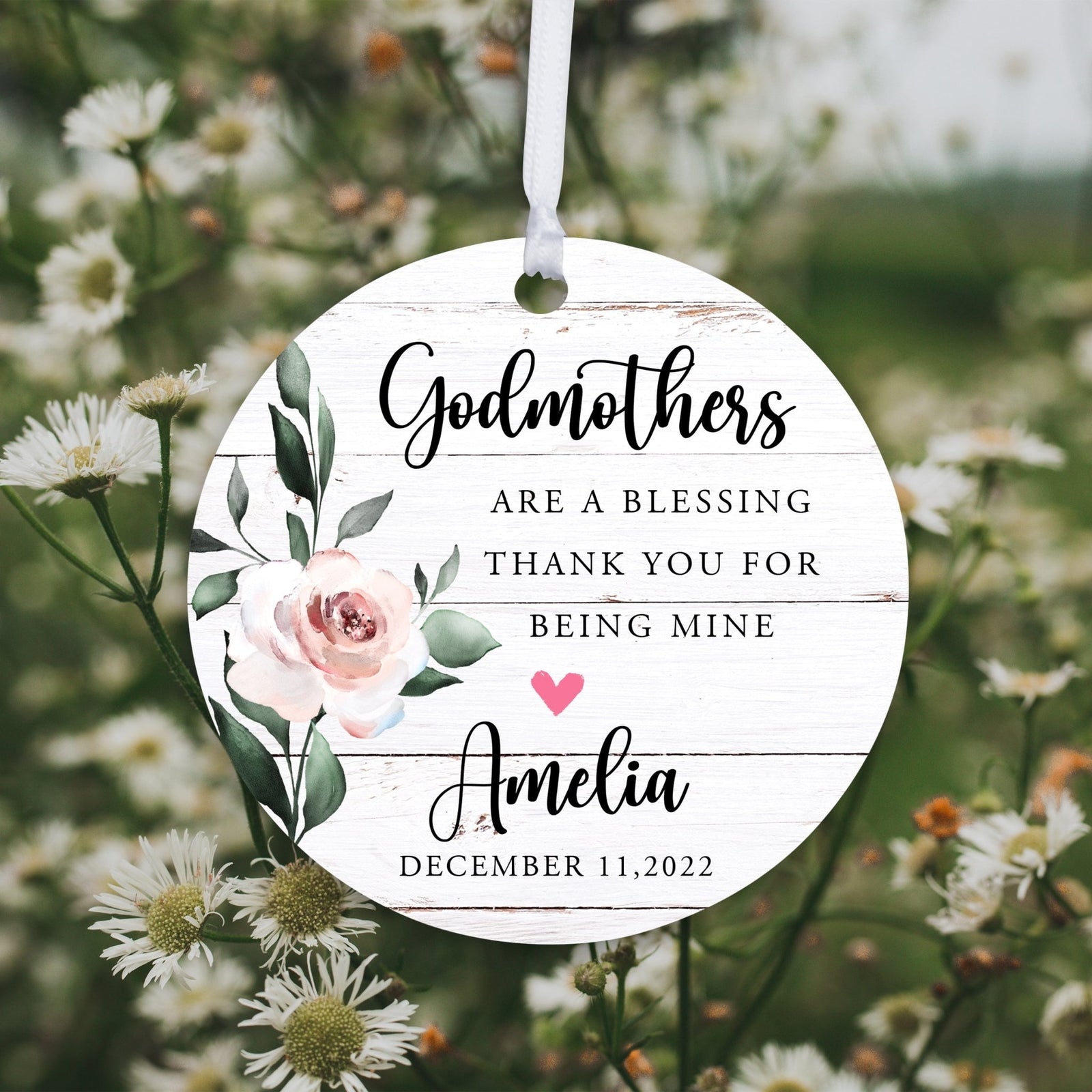 Personalized Unique Wooden Baptism Ornament Gift for Godmother - Thank You For Being Mine - LifeSong Milestones