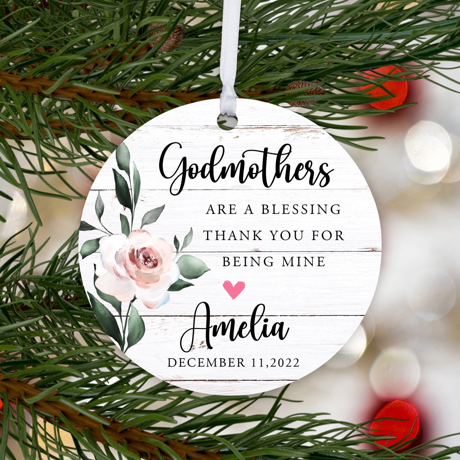 Personalized Unique Wooden Baptism Ornament Gift for Godmother - Thank You For Being Mine - LifeSong Milestones