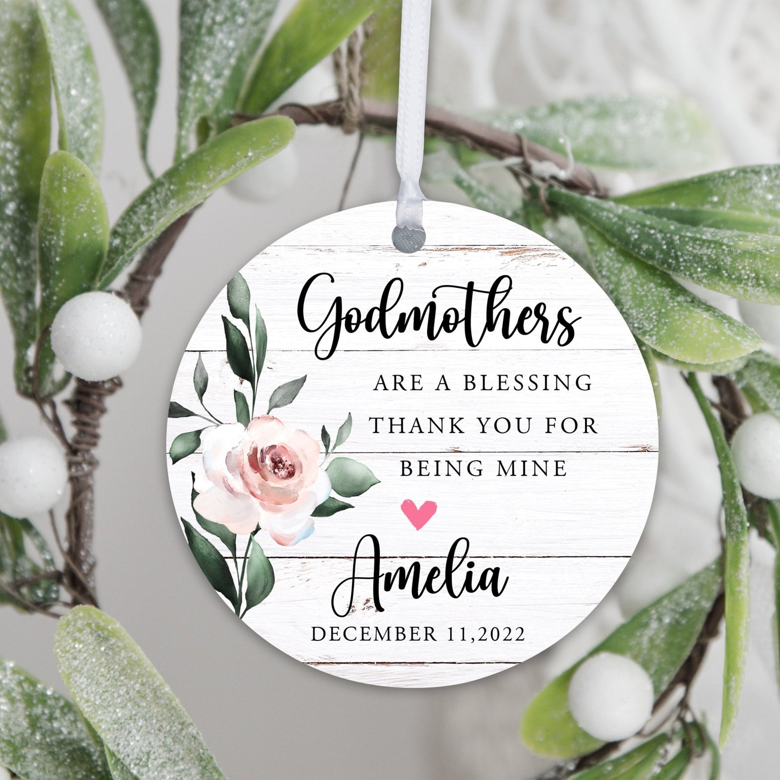 Personalized Unique Wooden Baptism Ornament Gift for Godmother - Thank You For Being Mine - LifeSong Milestones