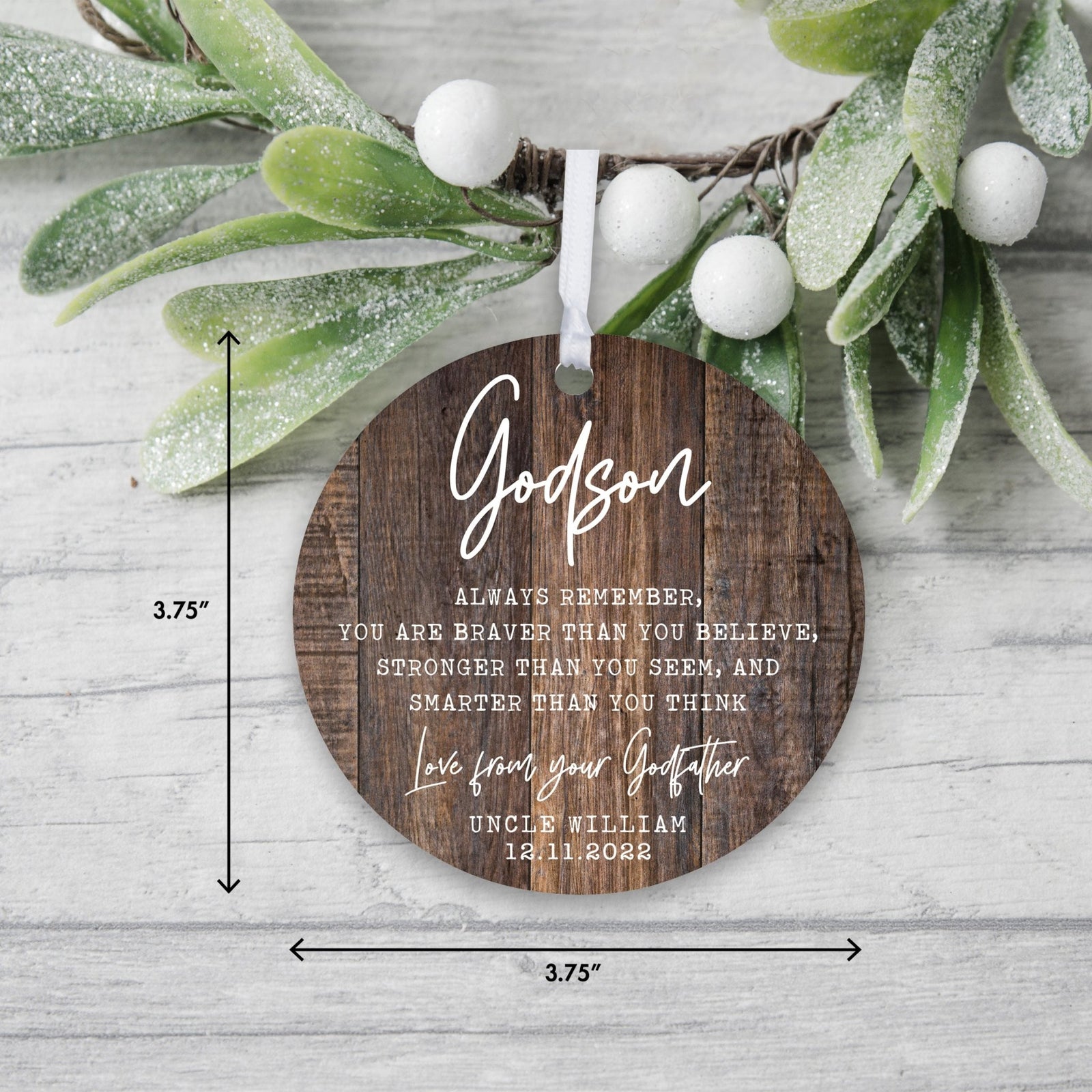 Personalized Unique Wooden Baptism Ornament Gift for Godson - Always Remember You Are Braver - LifeSong Milestones