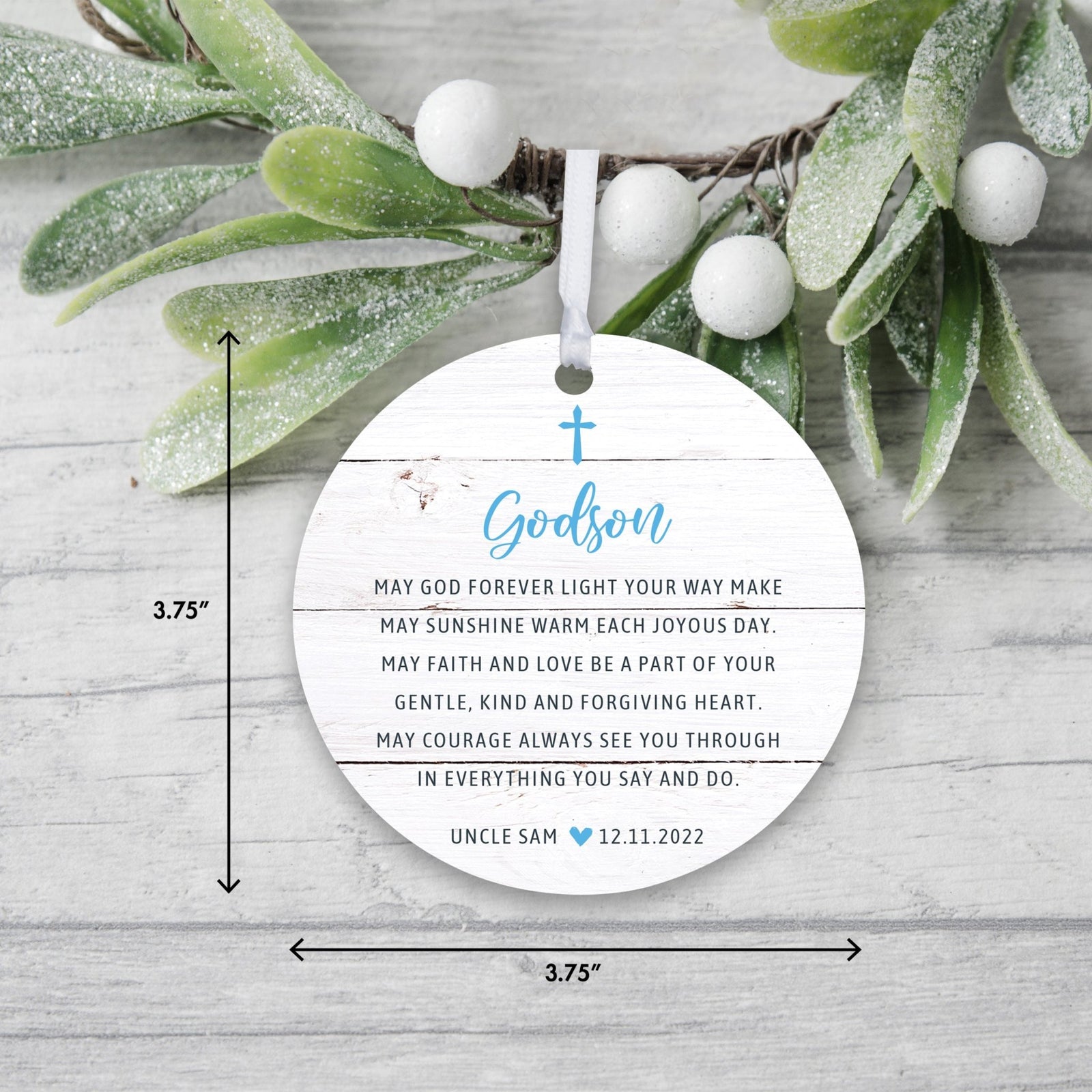 Personalized Unique Wooden Baptism Ornament Gift for Godson - May God Forever Light - LifeSong Milestones